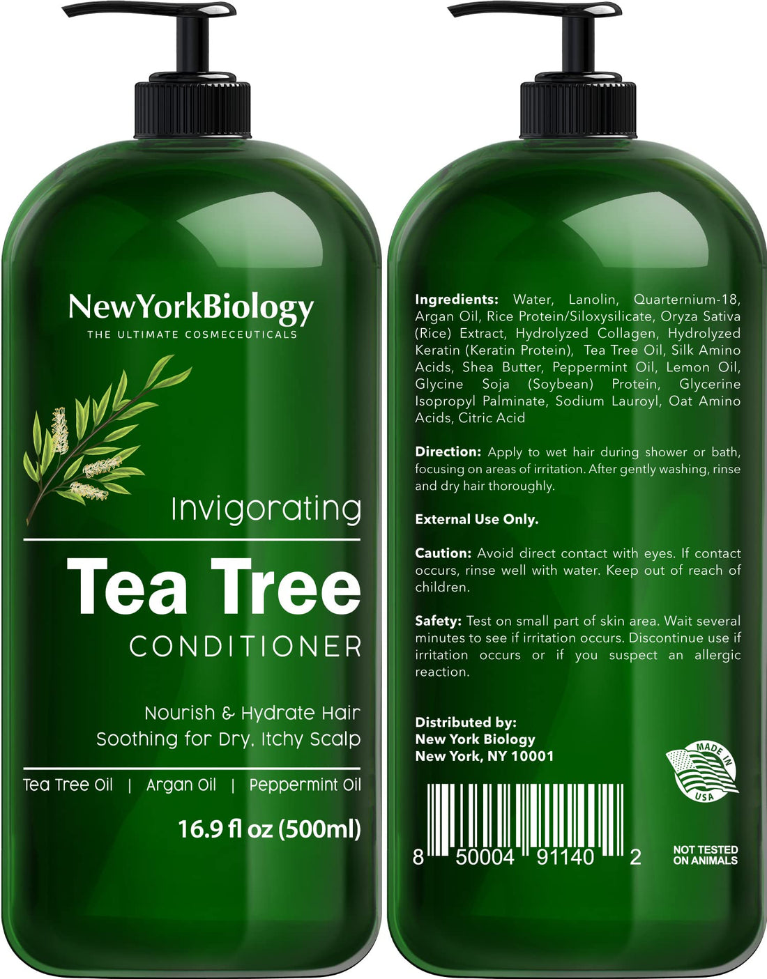 New York Biology Tea Tree Shampoo and Conditioner Set - Deep Cleanser - Relief for Dandruff and Dry Itchy Scalp - Therapeutic Grade - Helps Promote Hair Growth - 16.9 Fl Oz