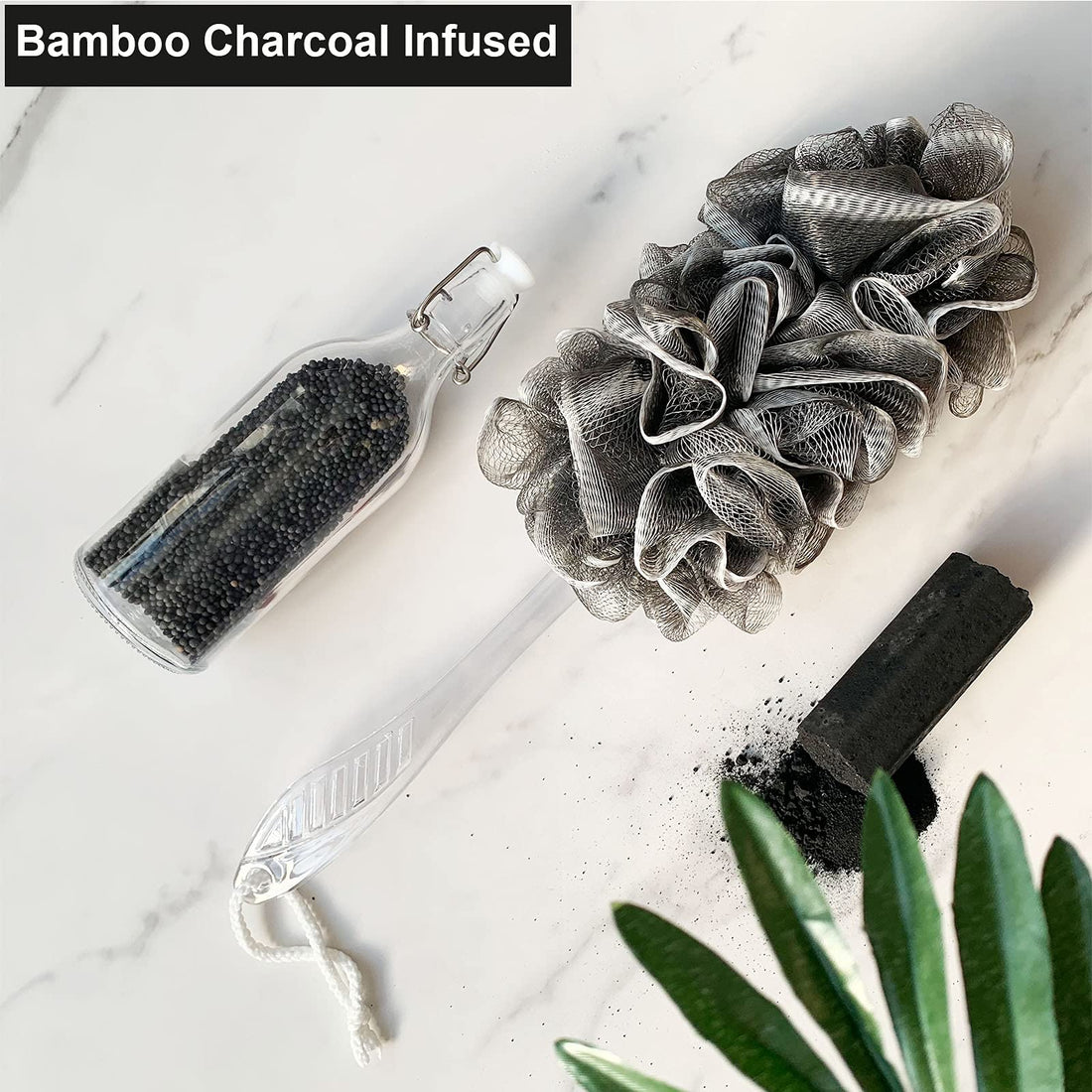 PPHAO - Bath Brush for Shower - Loofah on a sticker - Bathing Brush for exfoliating - Black Grey Gray Loofah