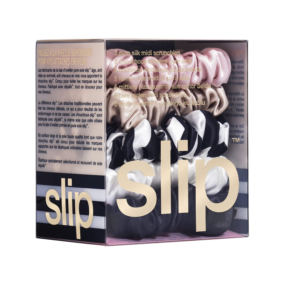 SLIP Pure Mulberry 22 Momme Silk Midi 5 Scrunchies Hair Tie Multi-Pack Set