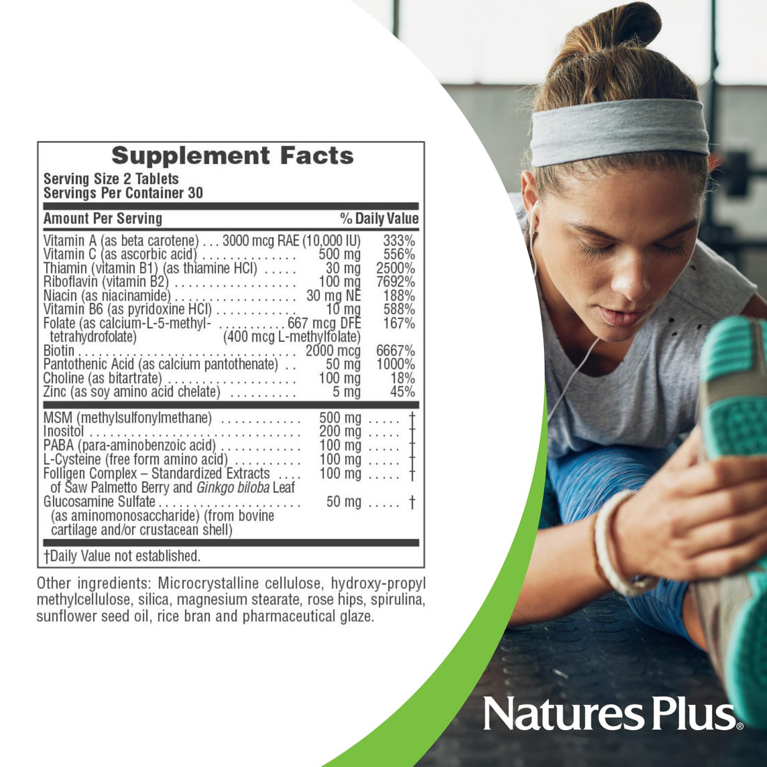 Natures Plus Ultra Hair, Sustained Release - 60 Vegetarian Tablets - Natural Hair Growth Supplement for Men & Women - Longer, Thicker Hair - Gluten-Free - 30 Servings