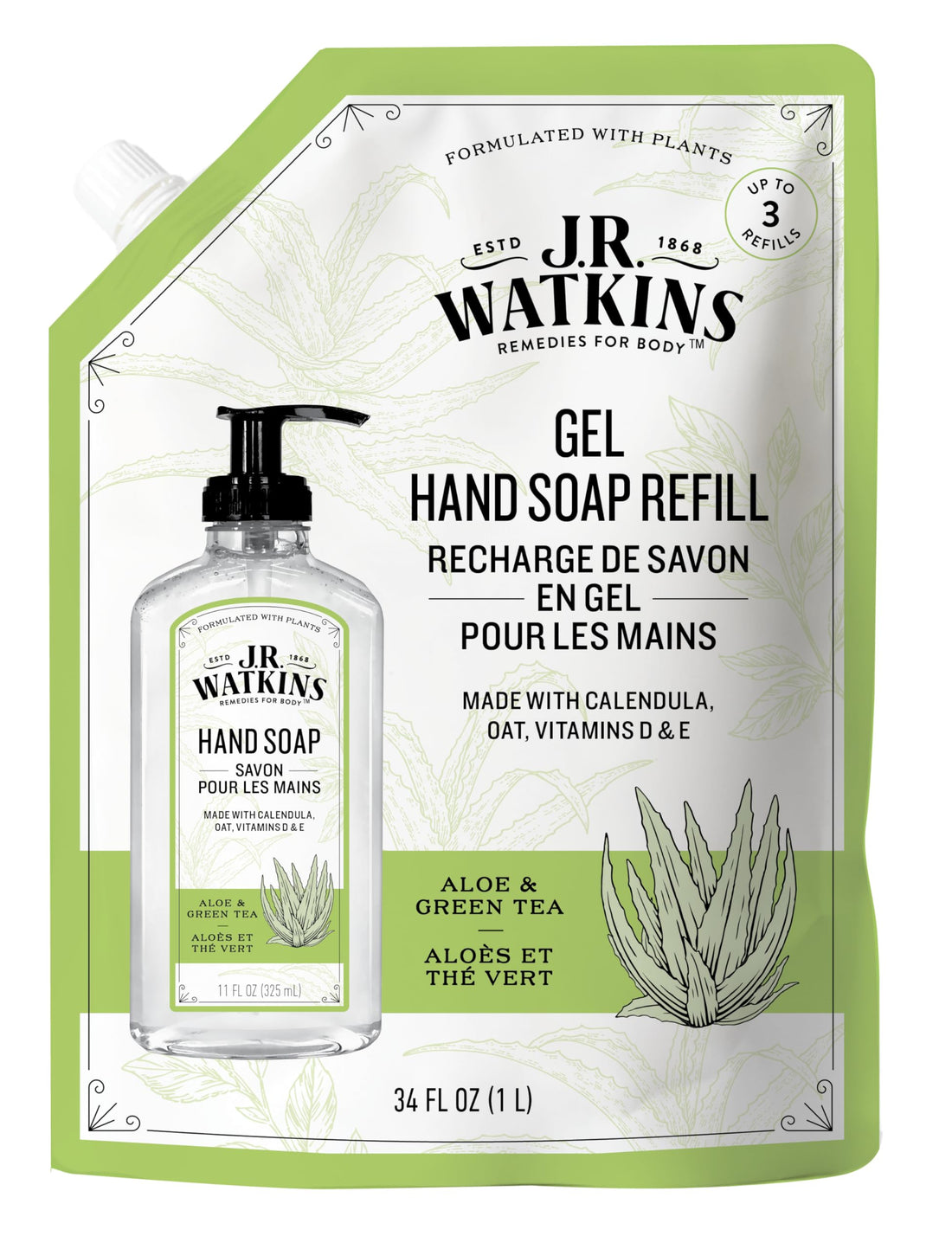 J.R. Watkins Hand Soap Refillsavon, Aloe & Green Tea 34 Fl Oz, Pack Of 1