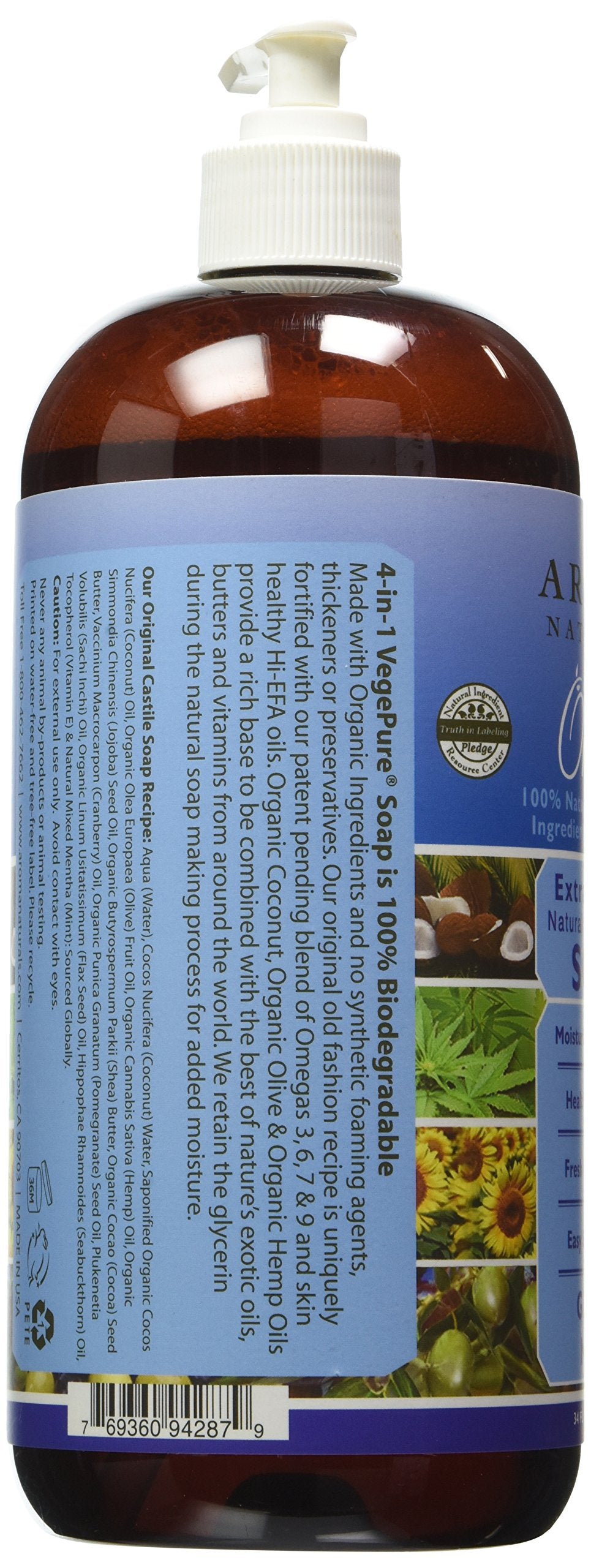 Aroma Naturals Extraordinary Natural 4-in-1 Castile Liquid Soap, Global Mints, 34 Ounce