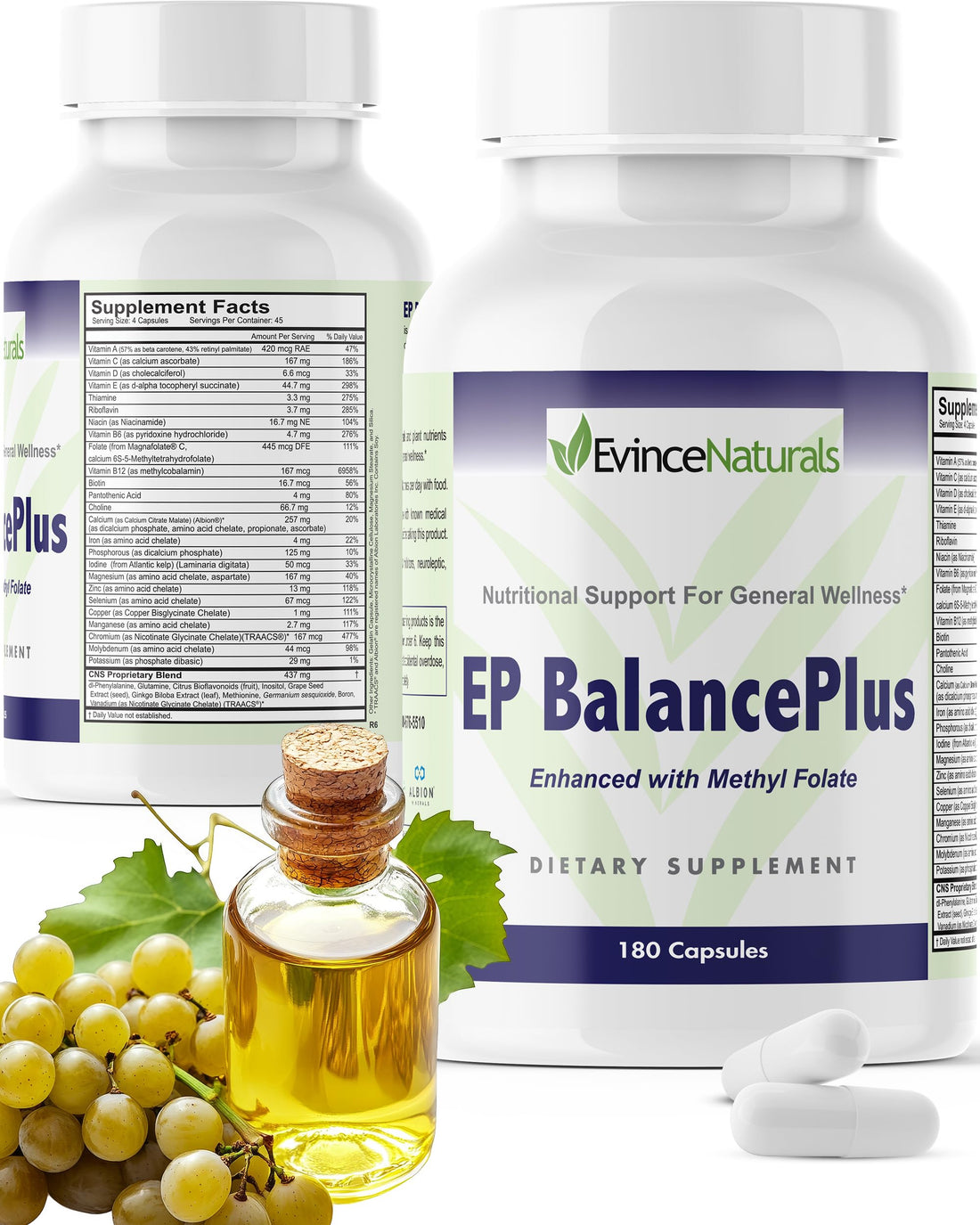 EP BalancePlus Multivitamin for Adults - Multivitamin for Men & Women with Vitamins and Minerals - Methyl Folate & Amino Acids for Nutritional Support - General Wellness Supplement, 180 Capsules