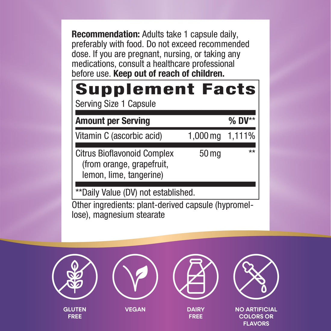 Nature’s Way Extra Strength Vitamin C with Bioflavonoids, Supports Immune Health*, Promotes Collagen Production for Healthy Skin*, 1g Vitamin C per Capsule, 100 Vegan Capsules (Packaging May Vary)