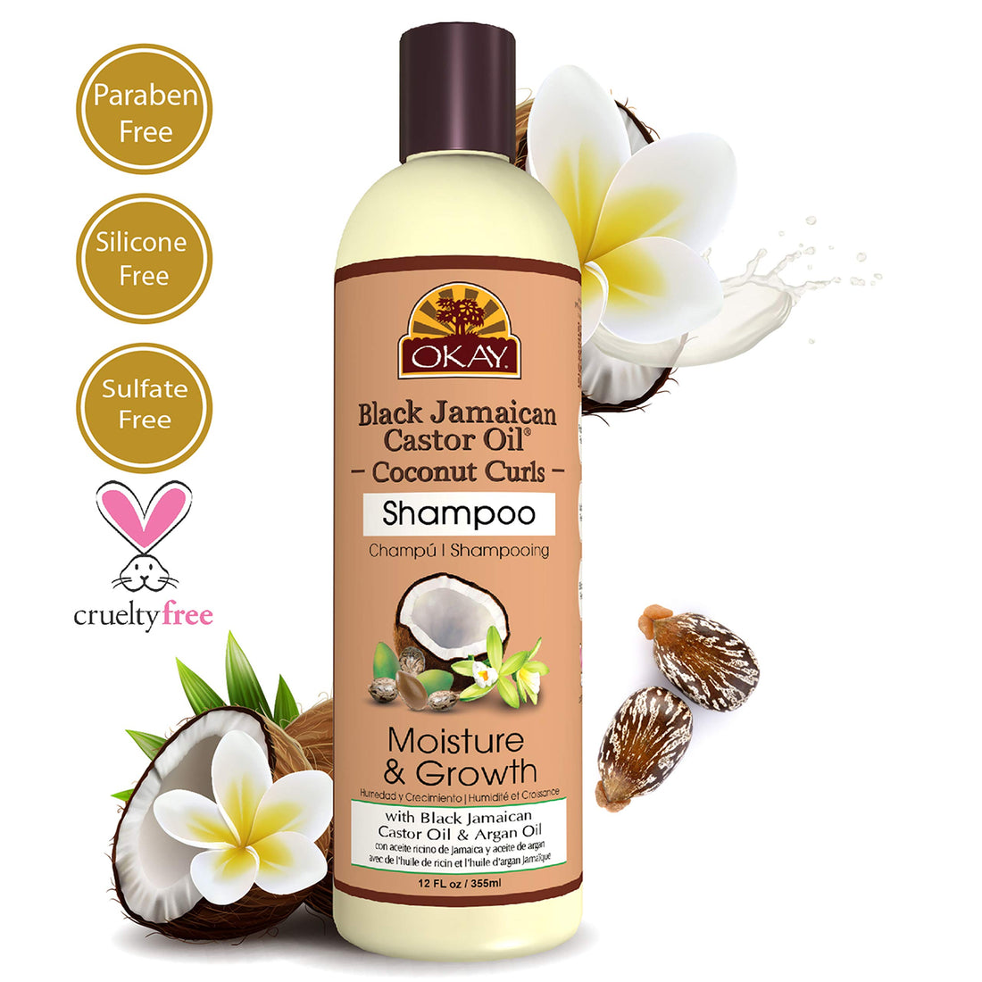 Okay Black Jamaican Castor Oil Shampoo, Coconut, 12 Ounce