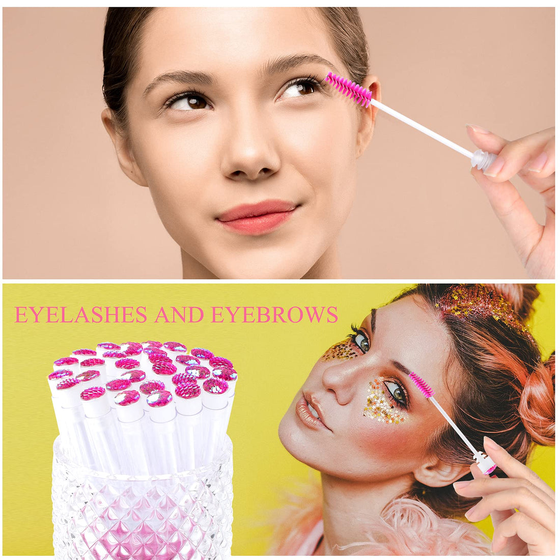 Dming 50pcs Eyelash brush Lash Wand Makeup tool Eyelash Extension supplies Cleaning brush Diamond Mascara scale d pink