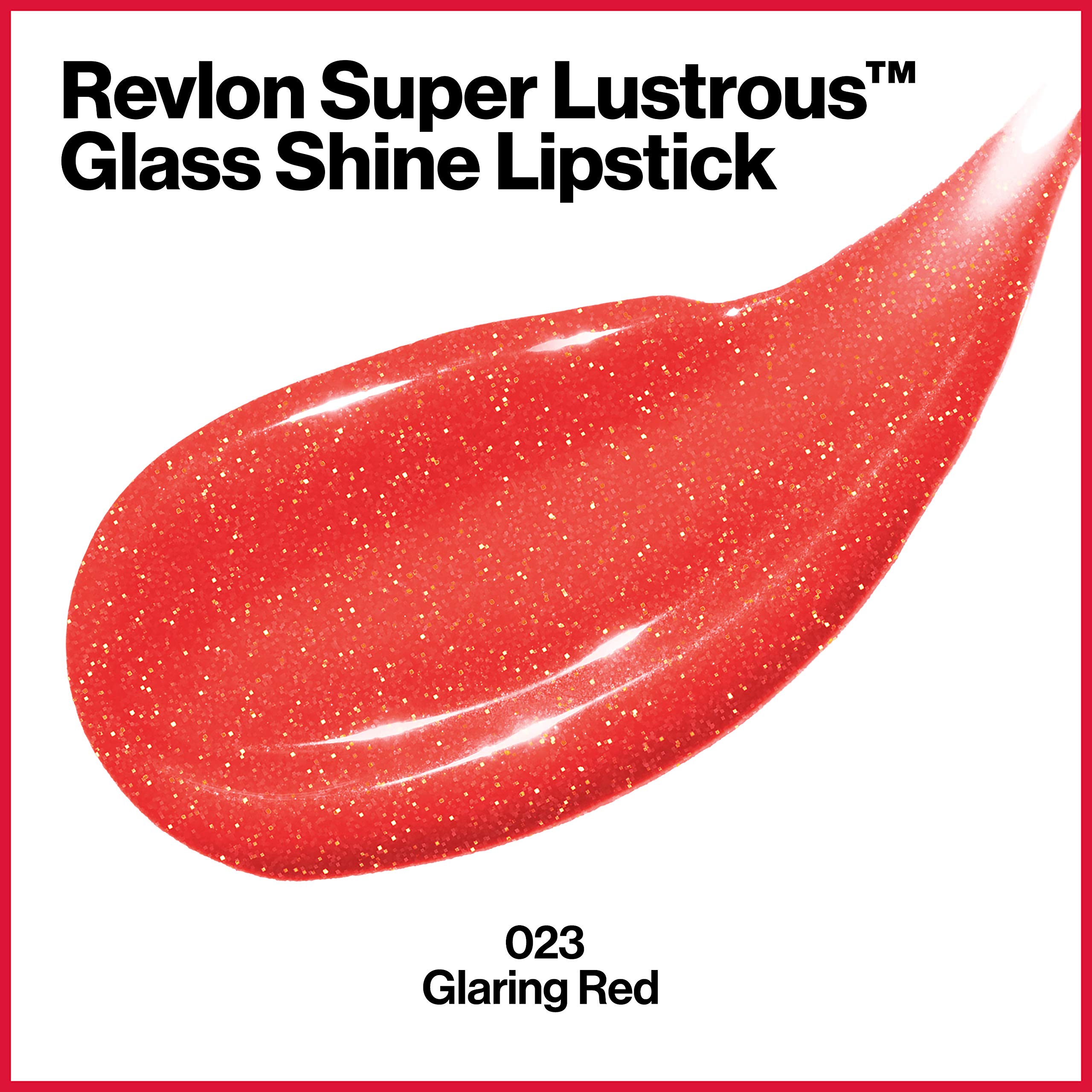 REVLON Super Lustrous Glass Shine Lipstick, Flawless Moisturizing Lip Color with Aloe, Hyaluronic Acid and Rose Quartz, Glaring Red (023), 0.15 oz