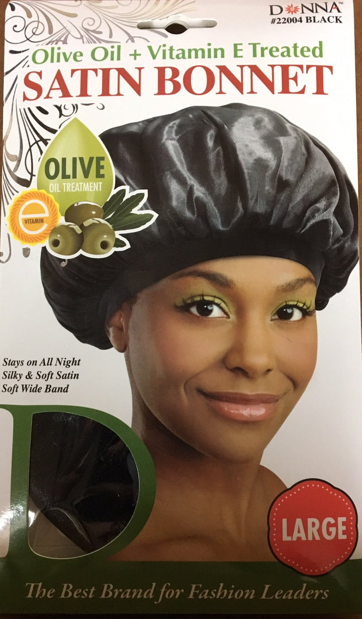 Donna Olive Oil + Vitamin E Treated Sleep Cap & Bonnet #22004 Black