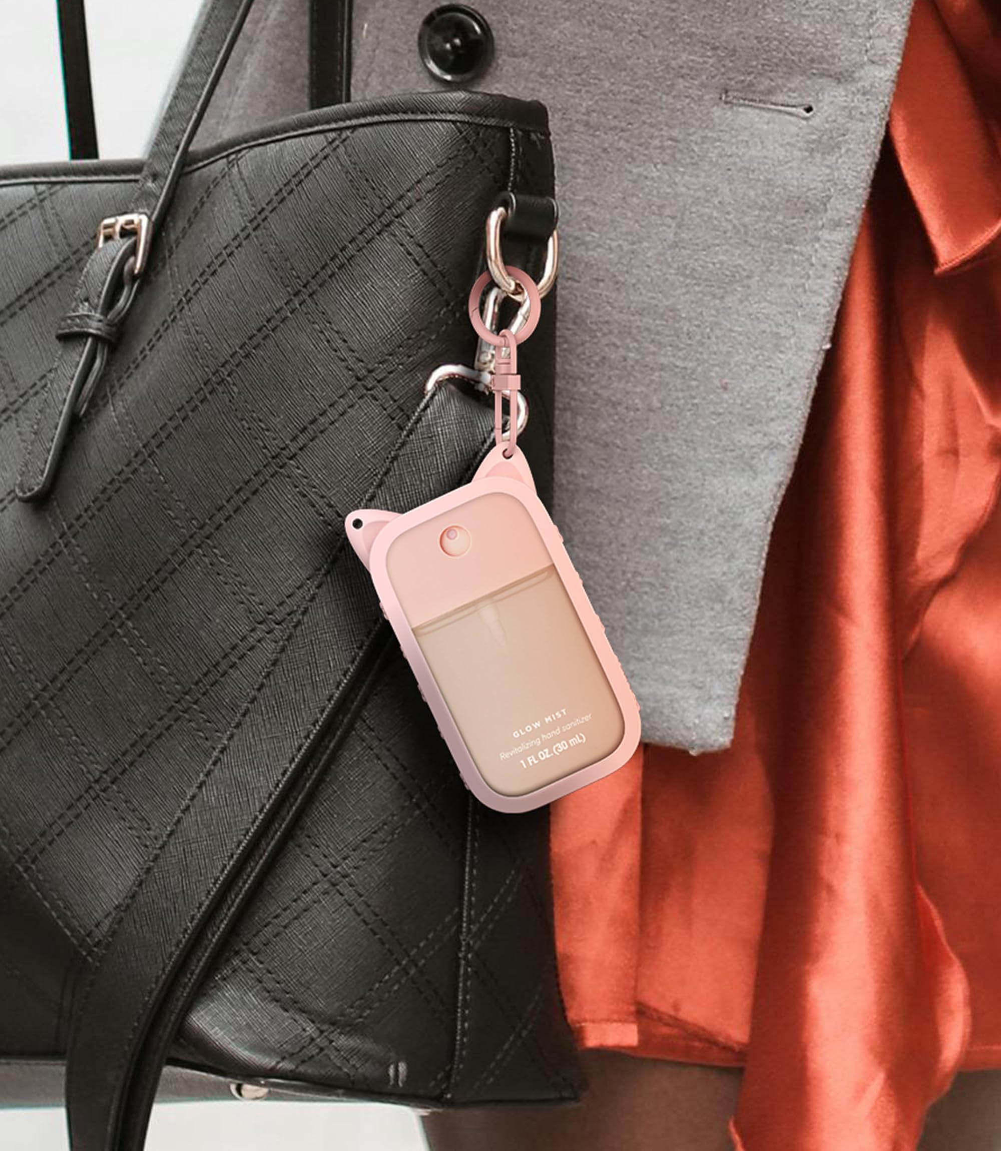 1 Pack Silicone Case Compatible with Touchland Hand Sanitizer Spray (Fit for 1 FL OZ/30 mL Ver), Portable keychain Cute Color Ears (Pink)