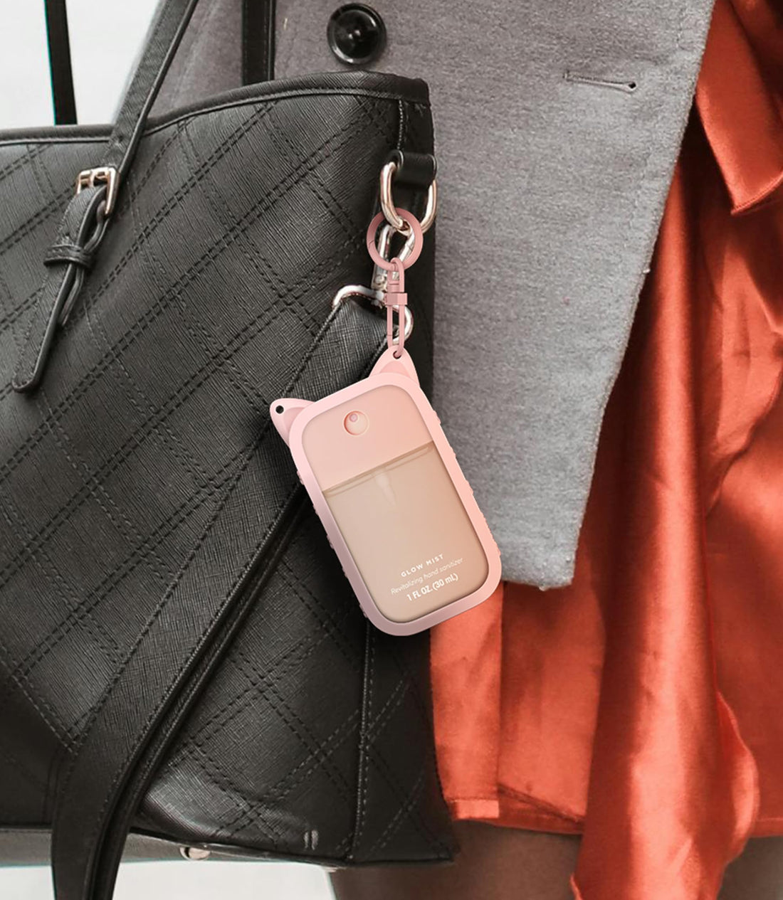 1 Pack Silicone Case Compatible with Touchland Hand Sanitizer Spray (Fit for 1 FL OZ/30 mL Ver), Portable keychain Cute Color Ears (Pink)