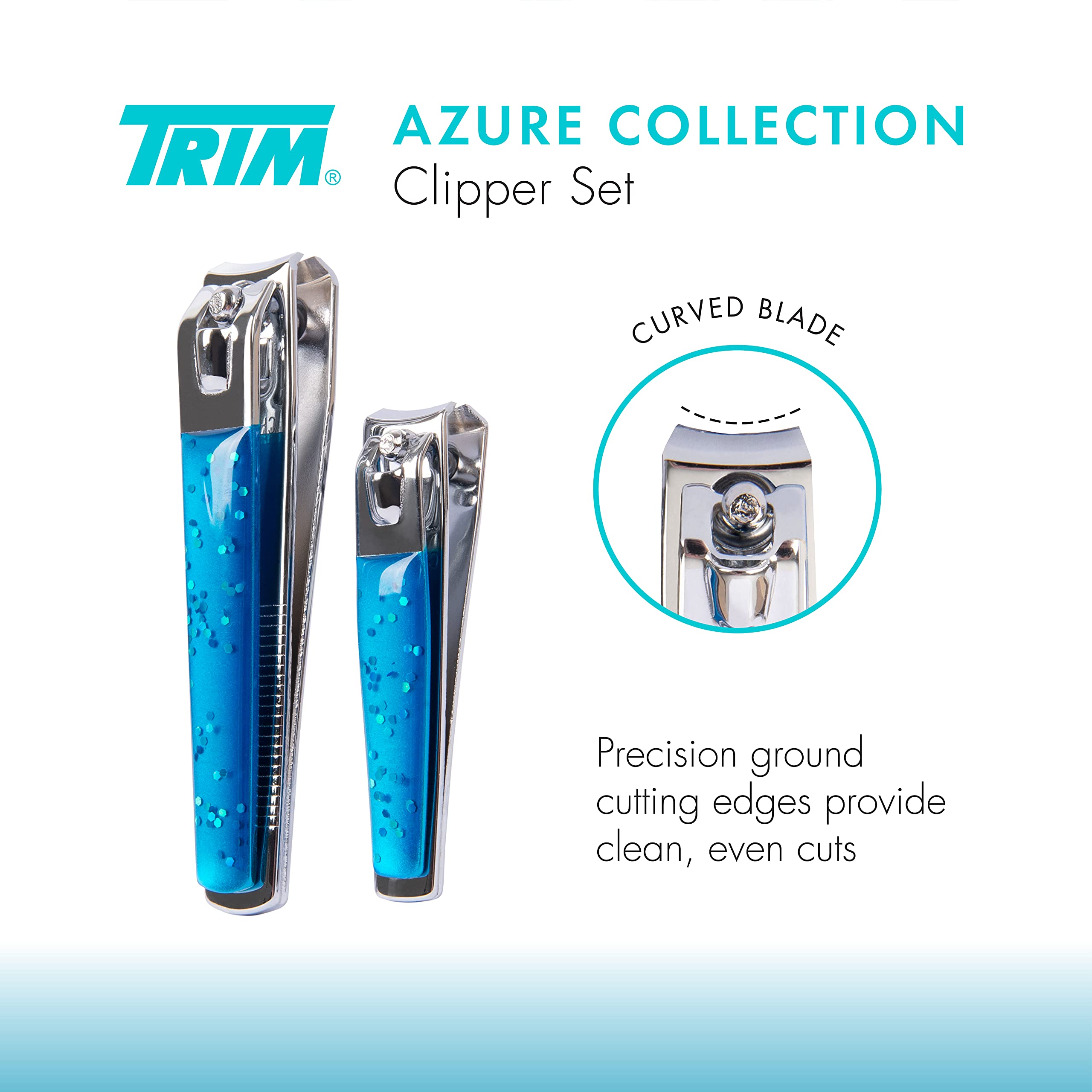 TRIM Azure Collection Clipper Set – Precision-Ground Cutting Edges for Clean, Even Cuts – Convenient and Easy To Use – Perfect for At-Home Manicures and Pedicures – Carbon Steel