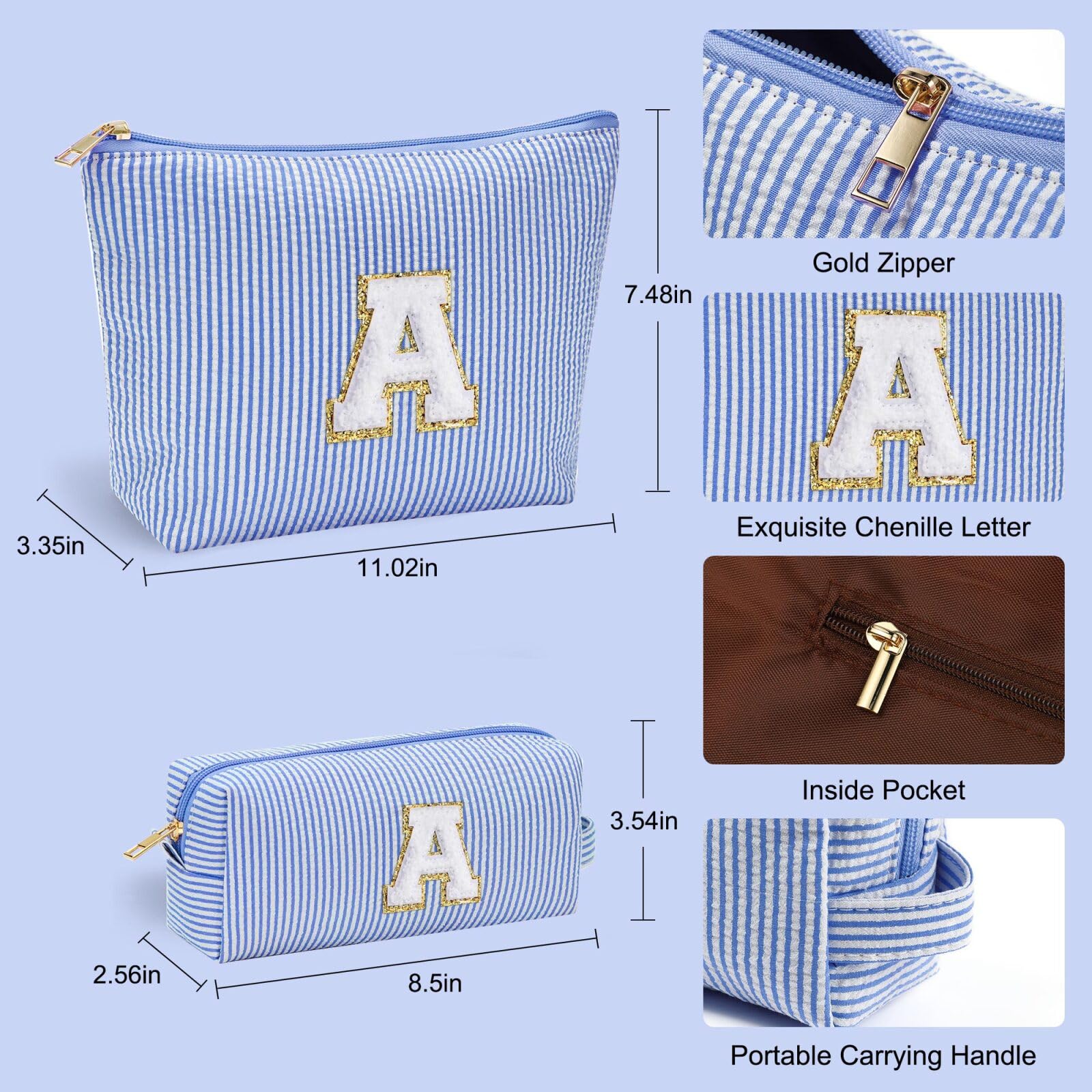 YOOLIFE Initial Makeup Bag | Teen Girl Gifts Trendy Stuff | Travel Makeup Bag for Girls | Gifts for 3 4 5 6 7 8 9 10 11 12 13 Year Old Girls | Makeup Bag for Girls Birthday Gifts for Kids Blue K