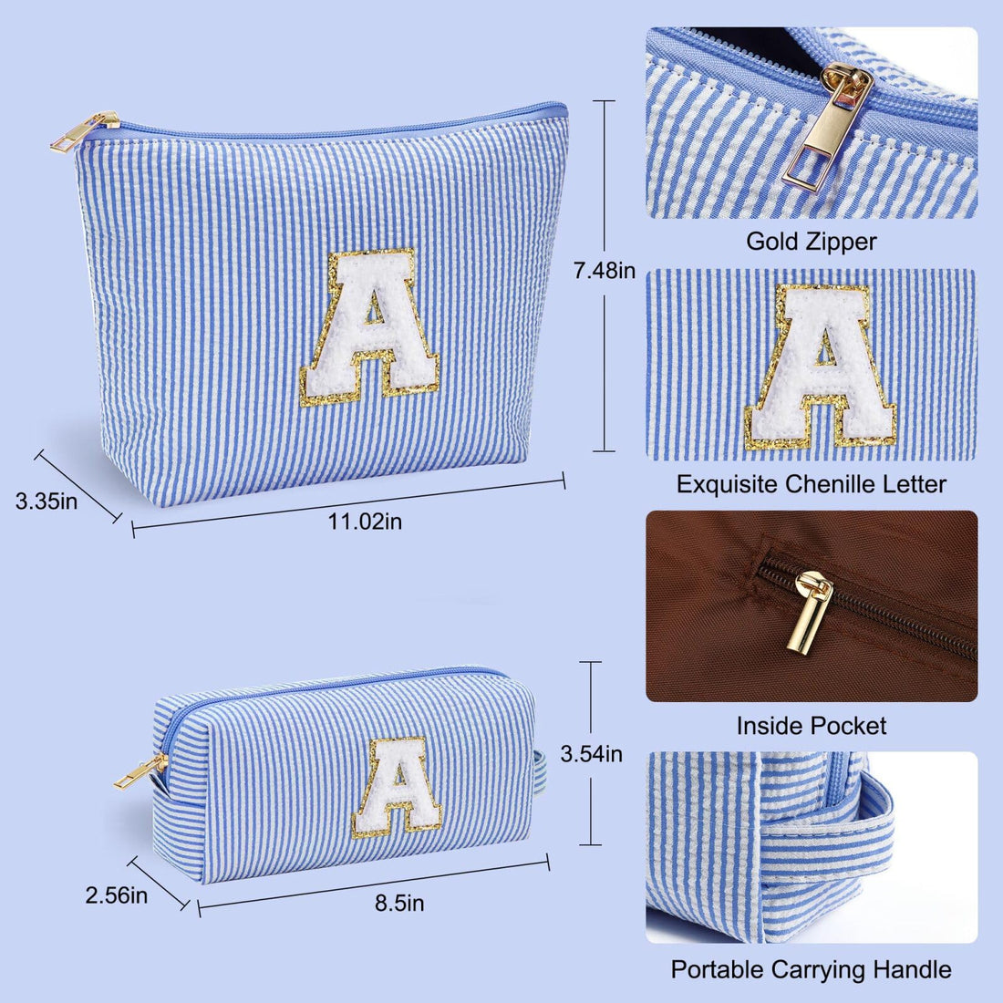 YOOLIFE Initial Makeup Bag | Teen Girl Gifts Trendy Stuff | Travel Makeup Bag for Girls | Gifts for 3 4 5 6 7 8 9 10 11 12 13 Year Old Girls | Makeup Bag for Girls Birthday Gifts for Kids Blue K