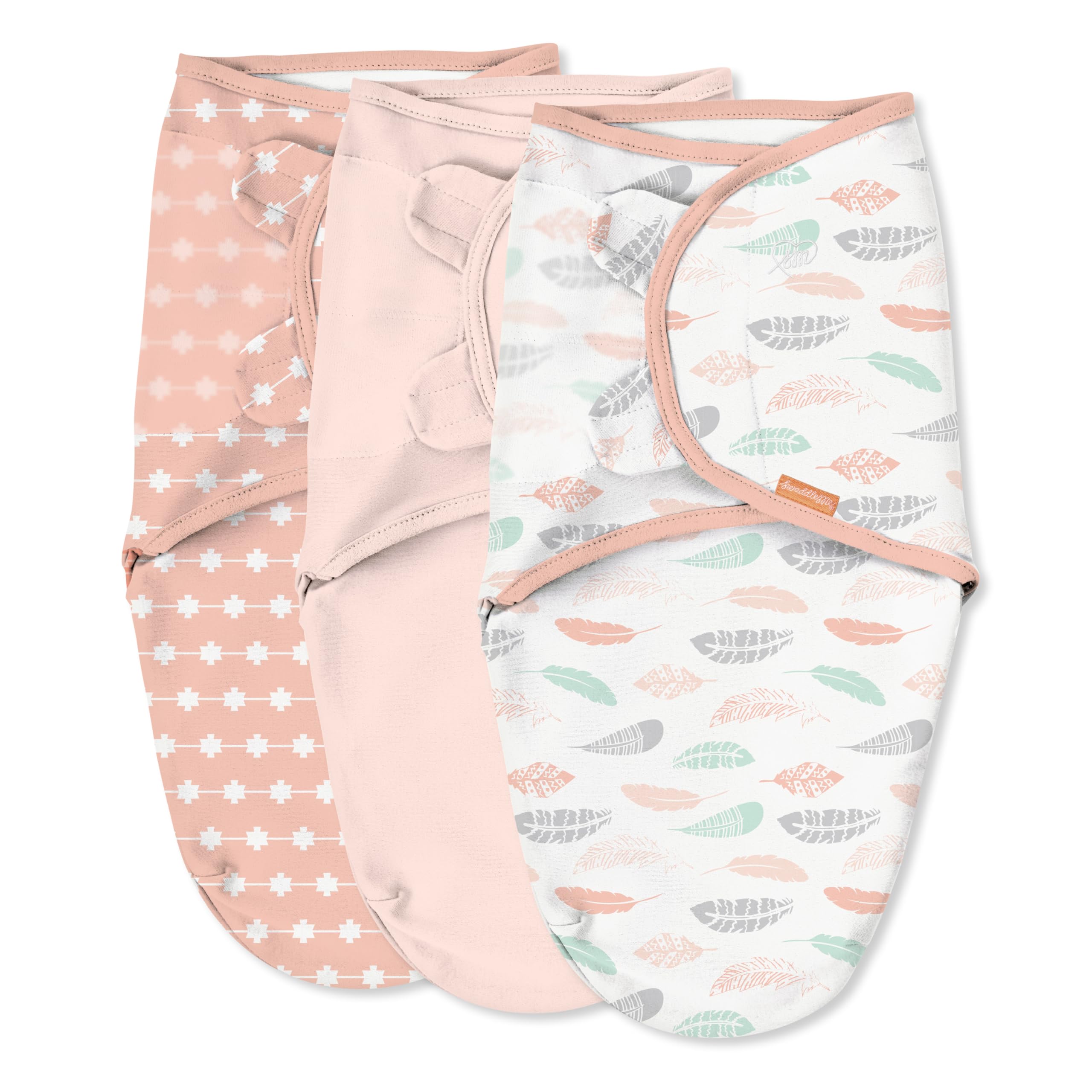 SwaddleMe by Ingenuity Original Swaddle, 100% Cotton, Improves Sleep & Calms Startle Reflex, 0-3 Months, 1.0 TOG, 3-Pack, Baby Swaddle Blanket - Coral Days