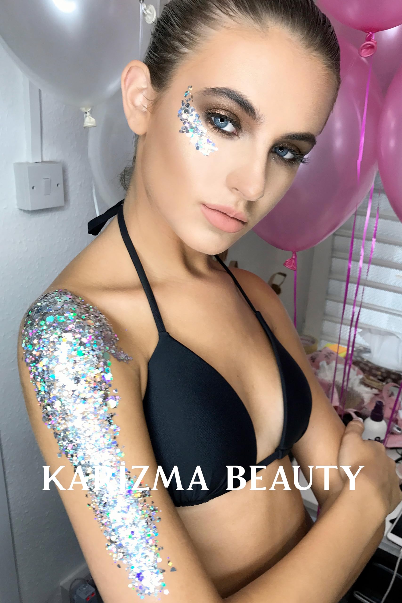 KARIZMA Holographic Silver Body Glitter. 10g Glitter for Chunky Face , Hair, Eye and Body for Women. Rave Glitter, Festival Accessories, Cosmetic Makeup. Loose Glitter Set