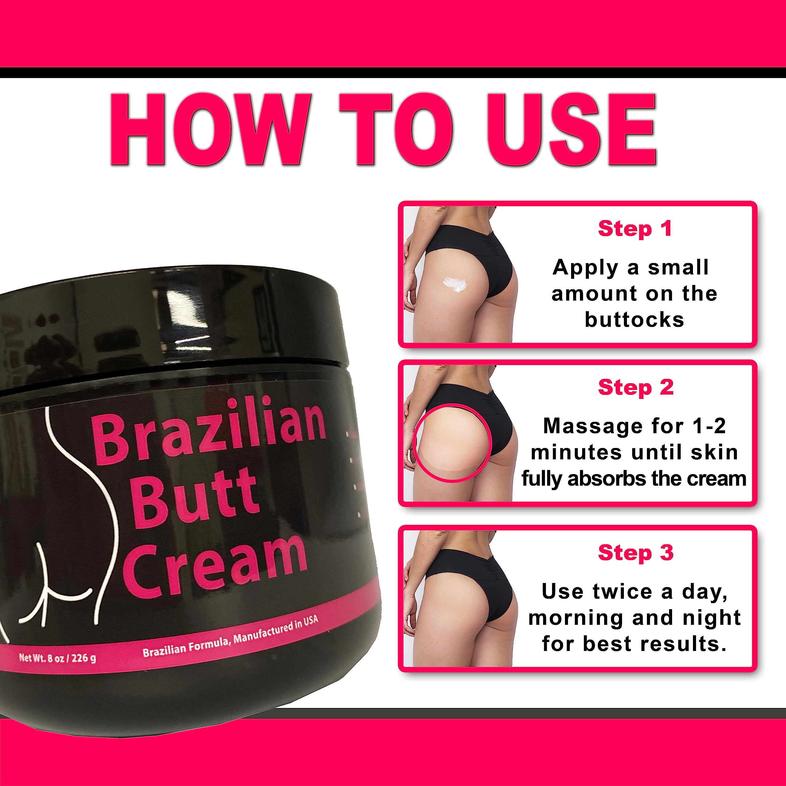 Brazilian Lift Cream - Reduce the appearance of Cellulite - Lift and Firm cream - 226 Ml/8 Oz - For All Skin Types