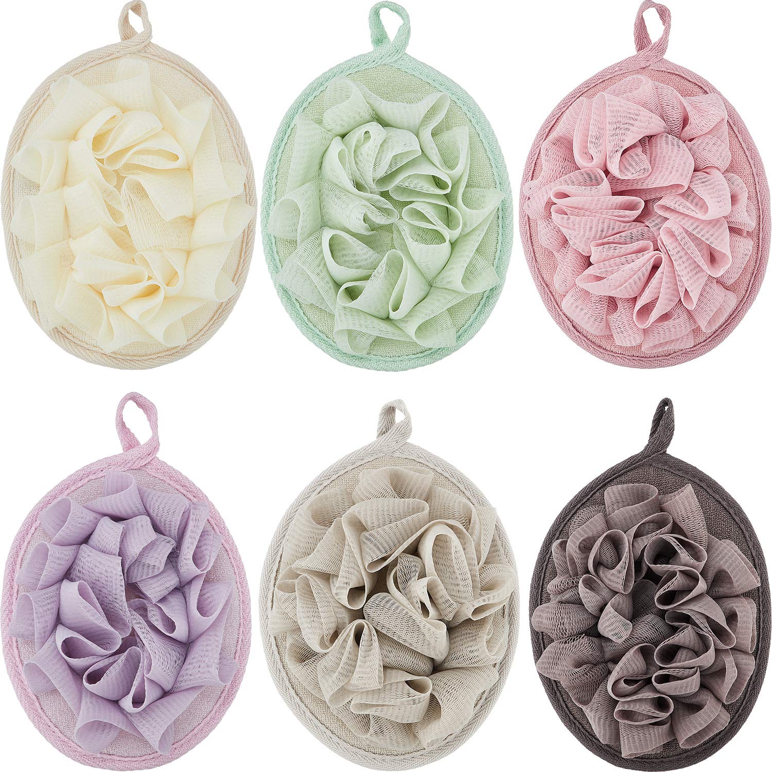 6 Pieces Bath Shower Pouf Sponge Mesh Pouf Shower Ball Exfoliating Body Loofah Shower Scrubber Ball Shower Glove with Flower Bath Ball (Multi-color)
