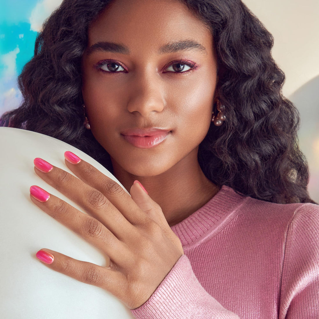 KISS colorFX by imPRESS Press On Nails , ‘Floating’, Solid Red with Pearlescent Finish, Short Oval, IMPROVED adhesive, Includes 30 Fake Nails, Prep Pad, 1 Manicure Stick, 1 Mini Nail File