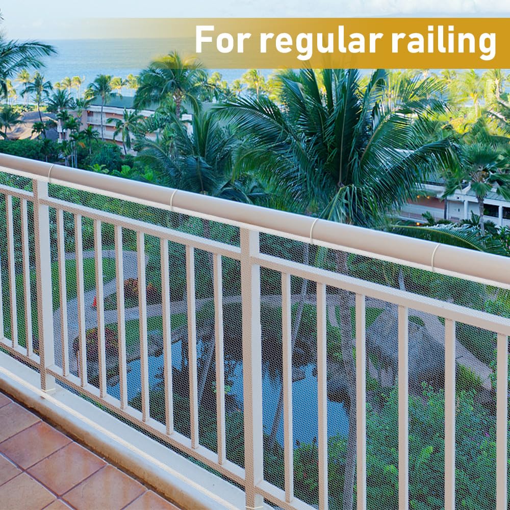 Banister Guard, Safe Rail, 6.6ft x 2.6ft Deck Balcony & Stairway Safety Net for Indoor and Outdoor - Baby Proofing, Child Safety, Stair Railing Net for Pet Toy, White