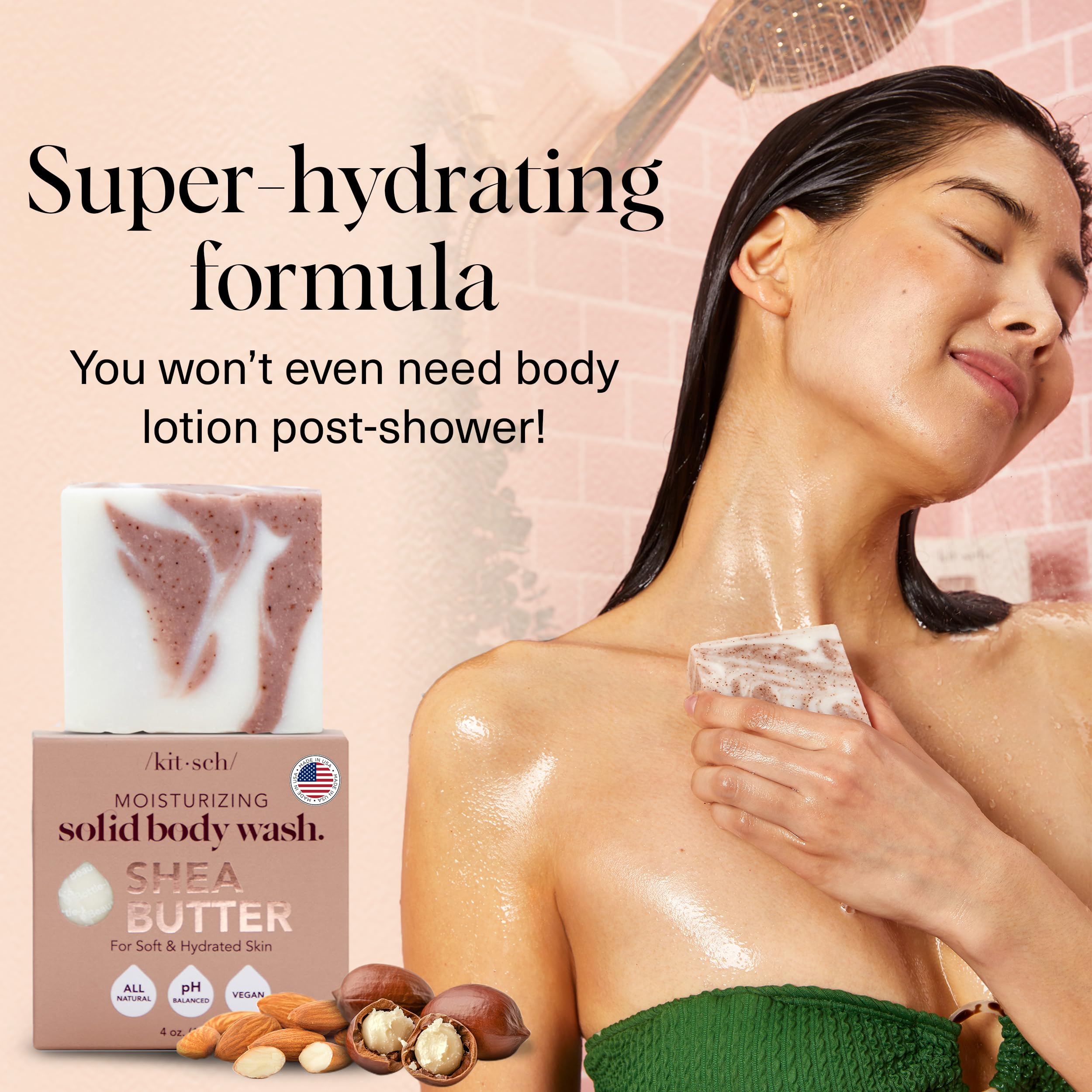 Kitsch Shea Butter Body Wash | Exfoliating Bar Soap for Women & Men | Moisturizing Shea Butter Bar Soap for Soft and Hydrated Skin | All Natural, Paraben Free and Vegan | Made in USA - 4 oz