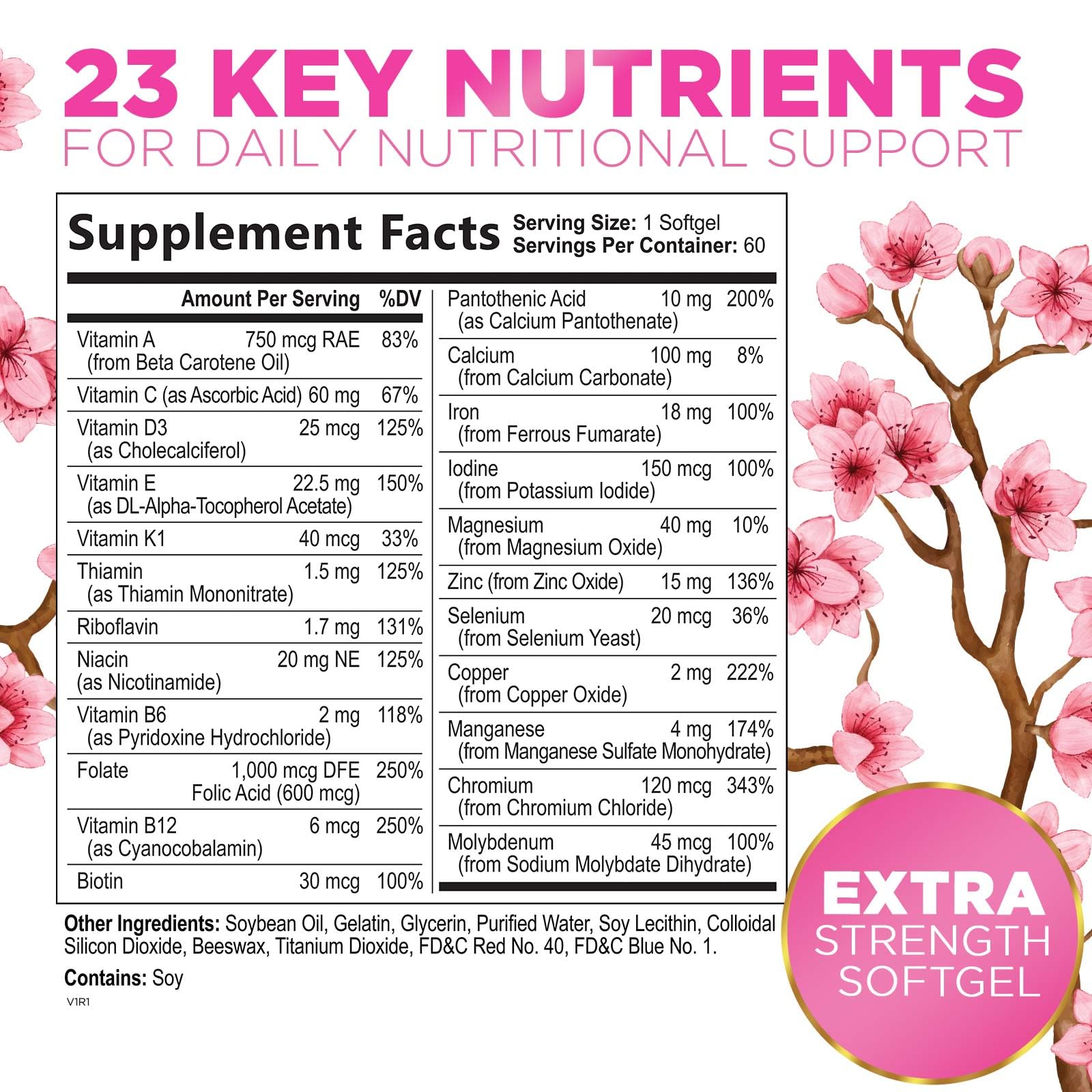 Multivitamin for Women with Iron, Calcium, Zinc, Vitamin A, C, D, E, & B Vitamins for Bone, Skin & Immune Health Support, Nature's Daily Womens Multivitamins for Women's Energy & Health, 60 Softgels