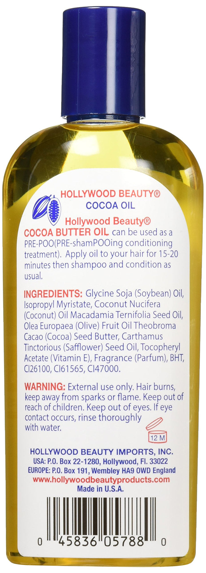 Hollywood Beauty Cocoa Butter Body Oil, 8 Fl Oz