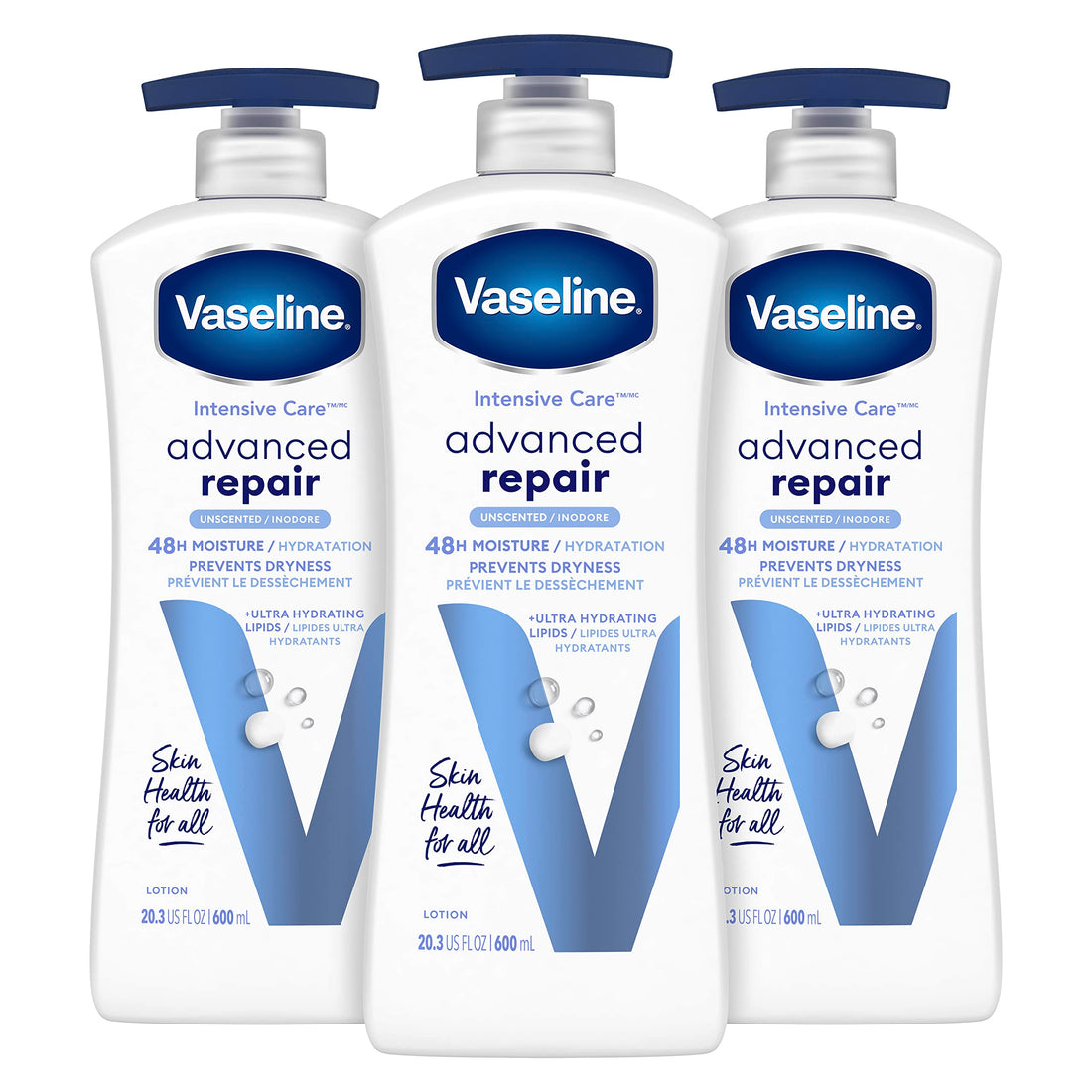 Vaseline 20.3 oz, 3 Count , Advanced Repair Unscented : Intensive Care Lotion, Advanced Repair Unscented 20.3 oz, 3 Count.