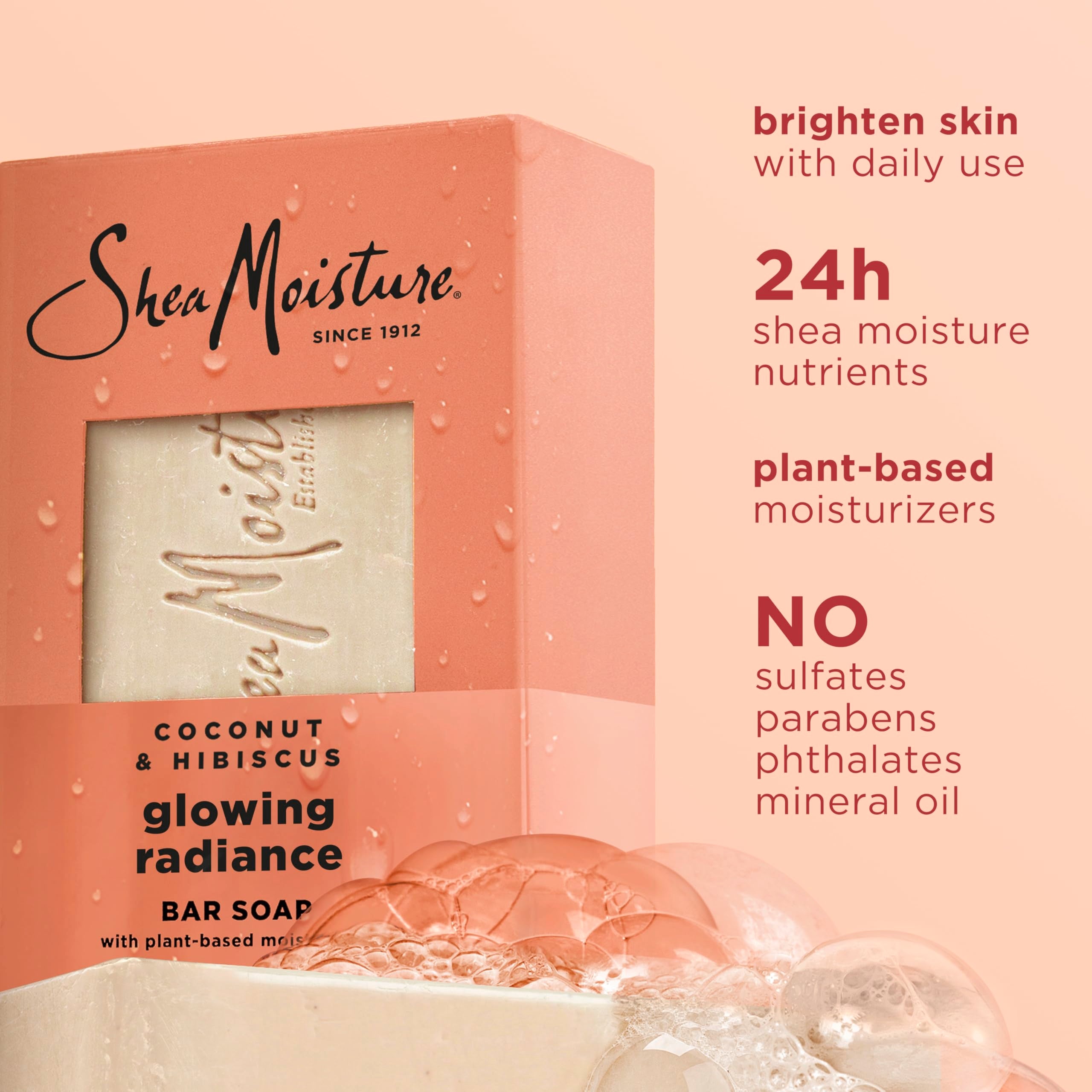 SheaMoisture Bar Soap Coconut and Hibiscus 4 Count Glowing Radiance Glowing Radiance bar soap with 24h shea moisture nutrients for Healthy, Glowing Skin 8 oz