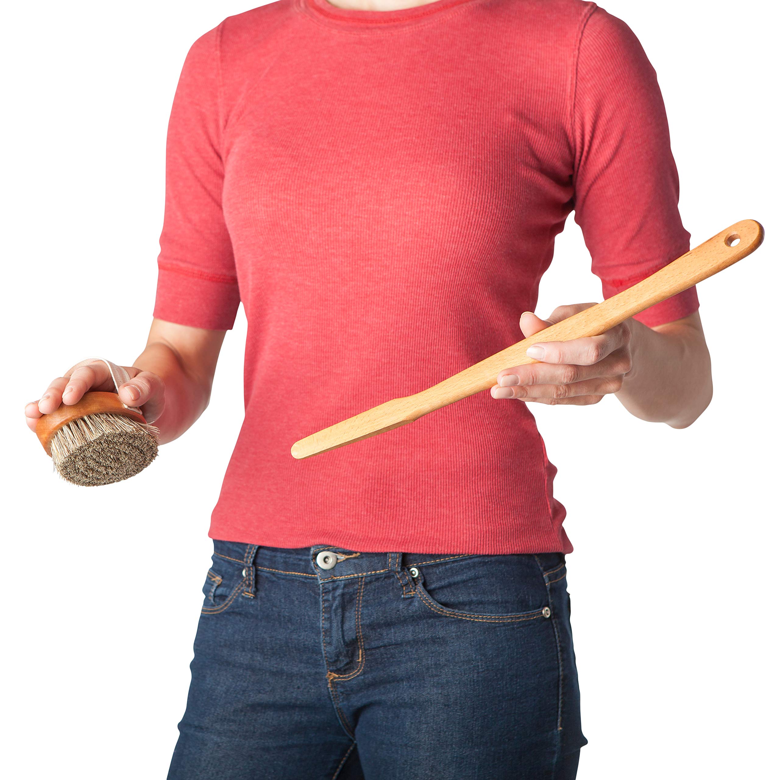 Steamed Beechwood with Horsehair/Fiber Bristles : Burstenhaus Redecker Wellfit Bath Brush with Removable Steamed Beechwood Handle and Mixed Horsehair and Plant Fiber Bristles, 17-1/2 Inches Long