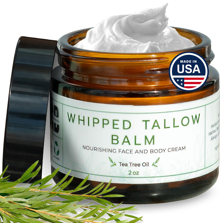 Really Good Blends Whipped Tallow Balm (Tea Tree), Organic Body Butter Cream, Grass Fed Beef Tallow for Skin Moisturizer, All Natural Lotion, 2 oz