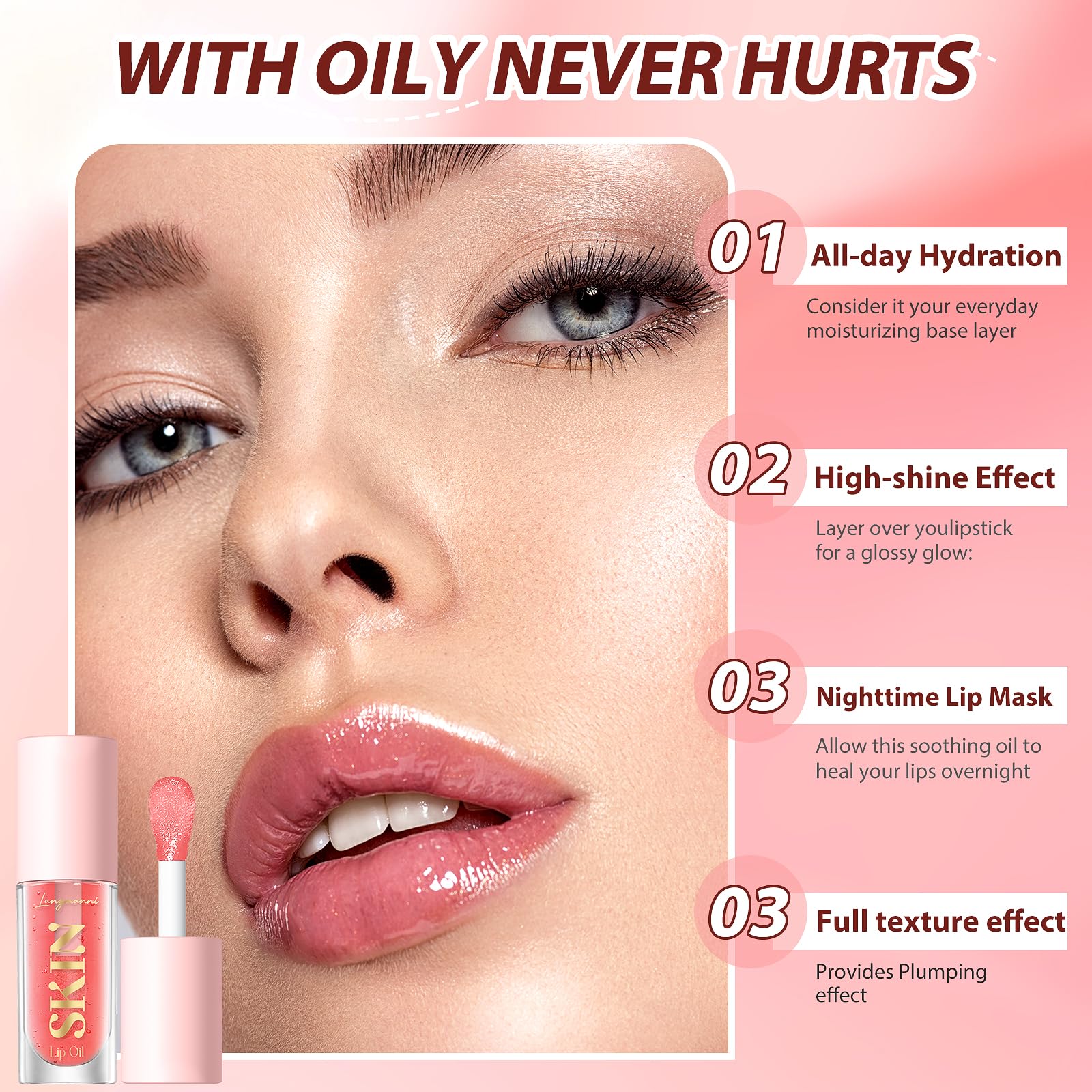 Lipstick Primer Jolilab Fruit Lip Oil,Hydrating Lip Glow Oil Plumping Glass Finish Moisturizing Lip Gloss Lip Tint Fruit Extract Lip Oil Tinted for Dry Lip and Lip Care(Coconut Flavor)