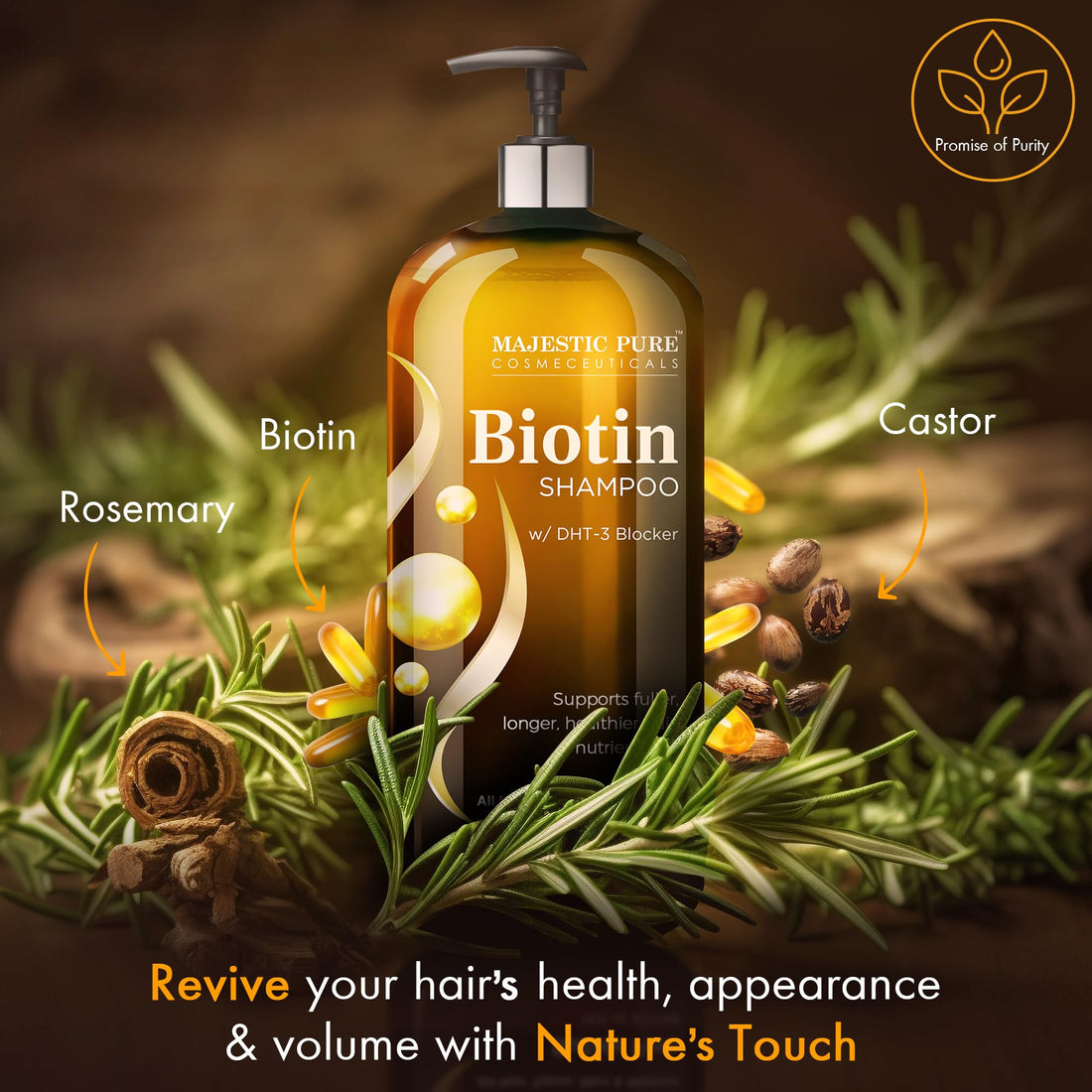 Majestic Pure Biotin Shampoo - Volumizing Shampoo for Hair Loss - with DHT-3 Blocker - Hydrating & Nourishing - Sulfate Free, for Men & Women - Thin Hair Shampoo - 16 fl oz