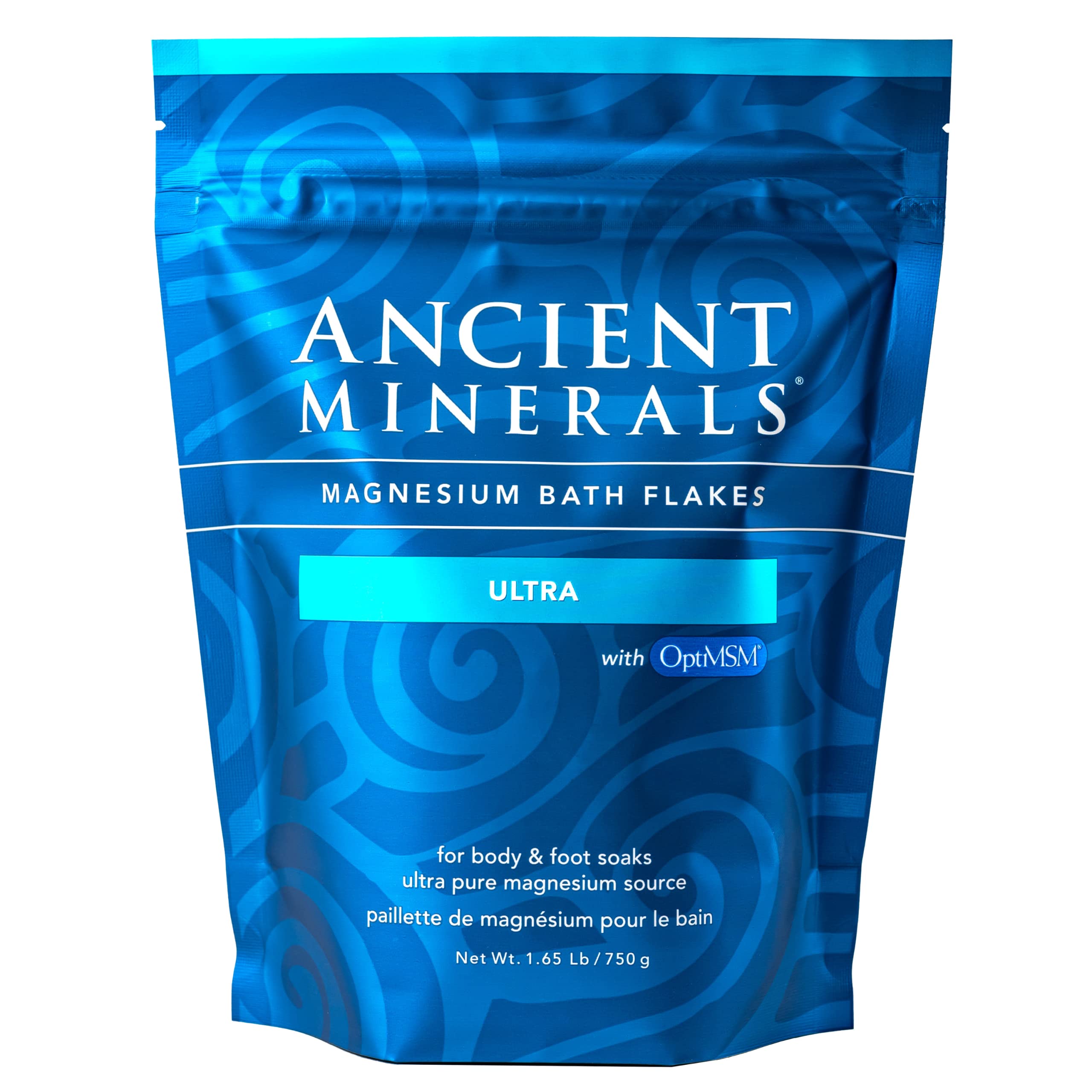 Ancient Minerals Magnesium Bath Flakes Ultra with OptiMSM - Resealable Magnesium Bag of Zechstein Chloride Alternative to Epsom Bath Salt (1.65 lb)