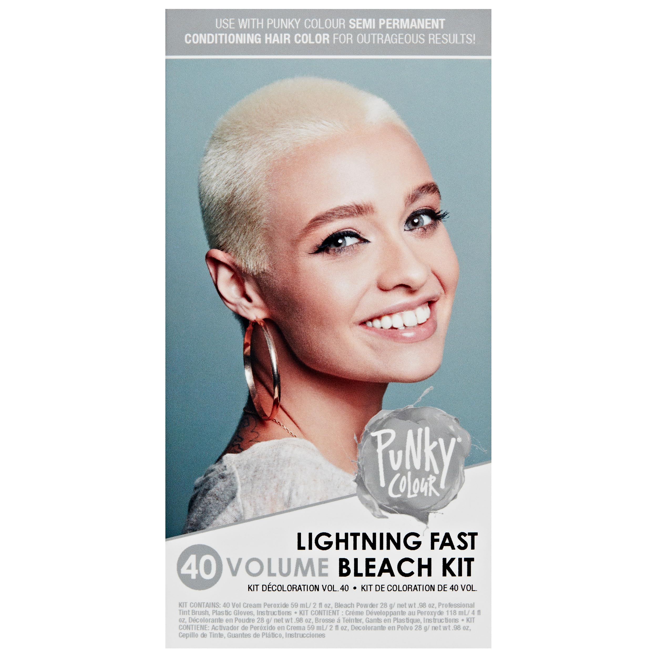 Jerome Russell Punky Colour LIGHTNING FAST 40 Volume Color Bleach Kit (w/Sleek Tint Brush) Bright Bleaching Lightening Hair for Punky Color (40 Vol. Kit) - Blonde