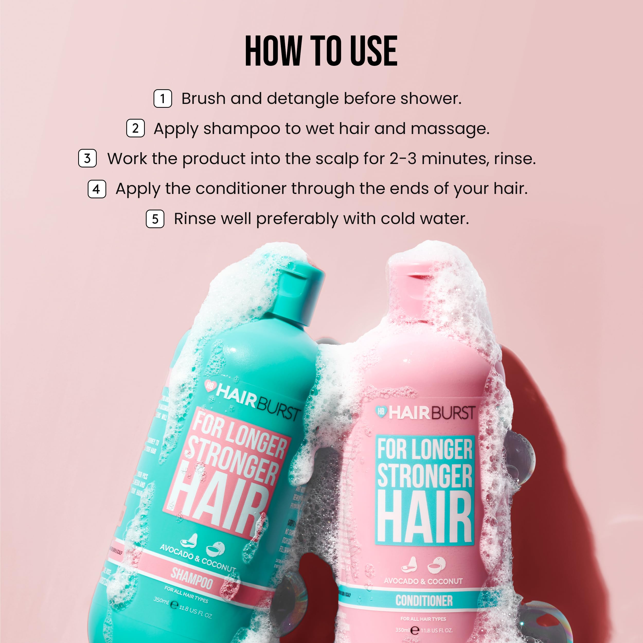 HAIR BURST Shampoo and Conditioner Set — SLS Free Hair Growth and Thickening Treatment for Women - Coconut and Avocado Scented - Suitable for All Types, Promotes Strong and Healthy Hair
