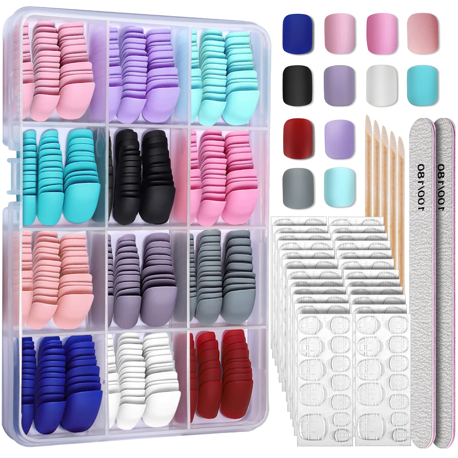 Teenitor Matte Press On Nails, 288pcs Short False Nails in 12 Sizes With Adhesives