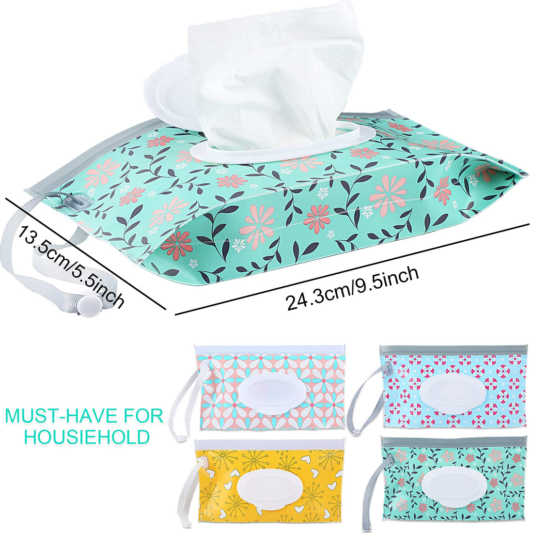 FEBSNOW 4 Pack Baby Wipe Dispenser, Portable Refillable Wipe Holder, Baby Wipes Container, Wipe Dispenser, Reusable Travel Wet Wipe Pouch (Floral)