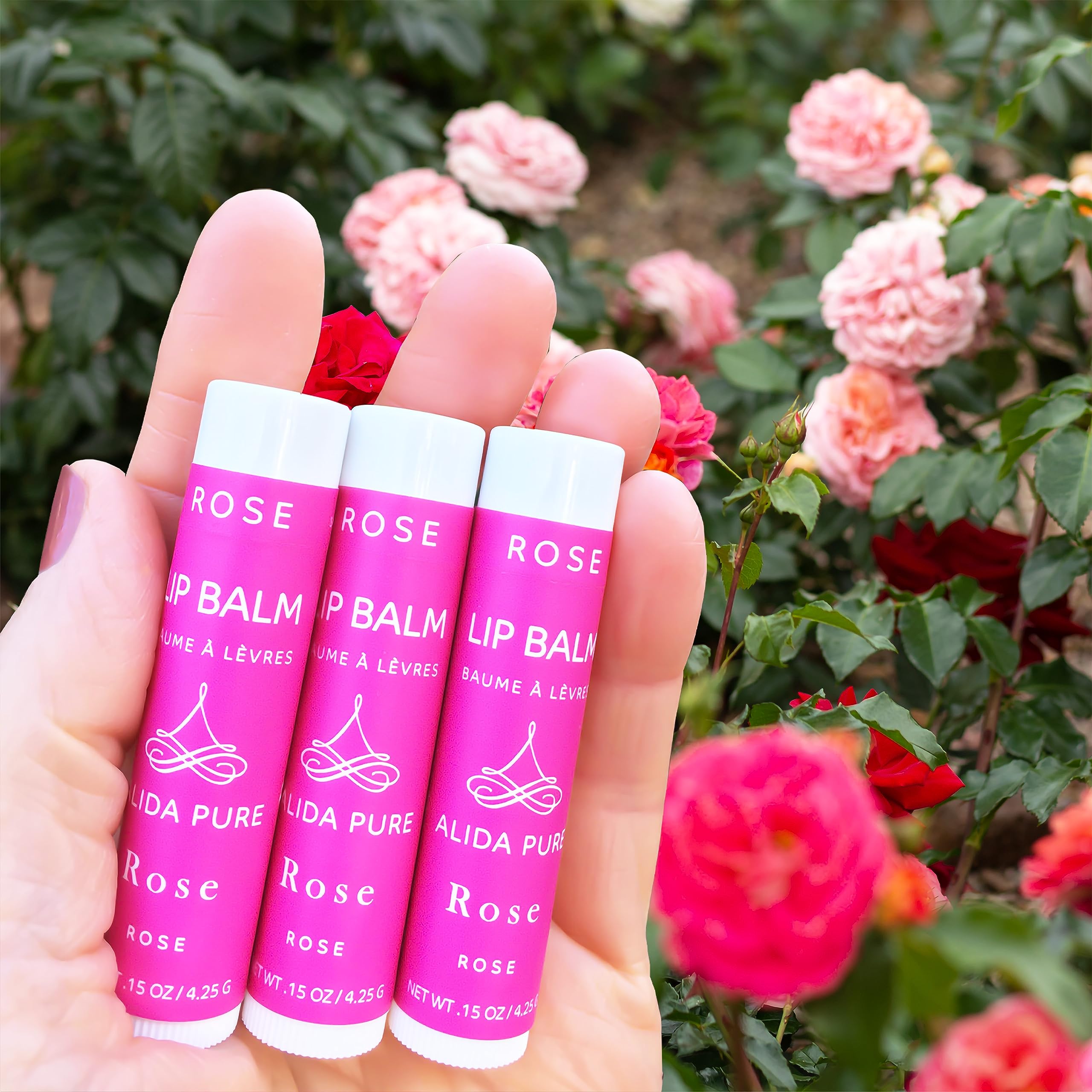 PURE + SIMPLE ROSE LIP BALM COLLECTION, VEGAN, SET OF 5 TUBES