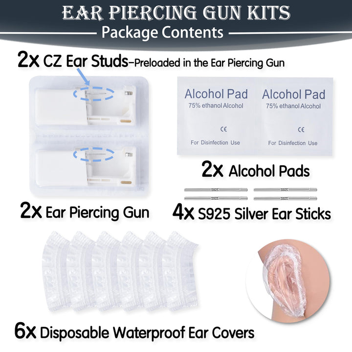 Ear Piercing Kit, Anzero 2 Pcs Disposable Ear Piercing Gun with Preloaded Ear Stud, at Home Self Ear Piercing Gun Kit - 5MM Earrings Stud