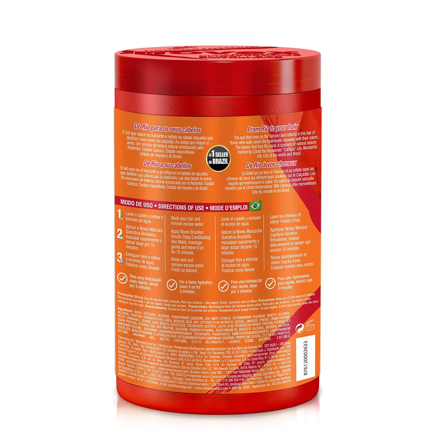 Embelleze Novex Brazilian Keratin Hair Care Treatment Cream - 35.3 Oz | Embelleze Novex Creme de Tratamento Capilar com Queratina Brasileira - 1Kg