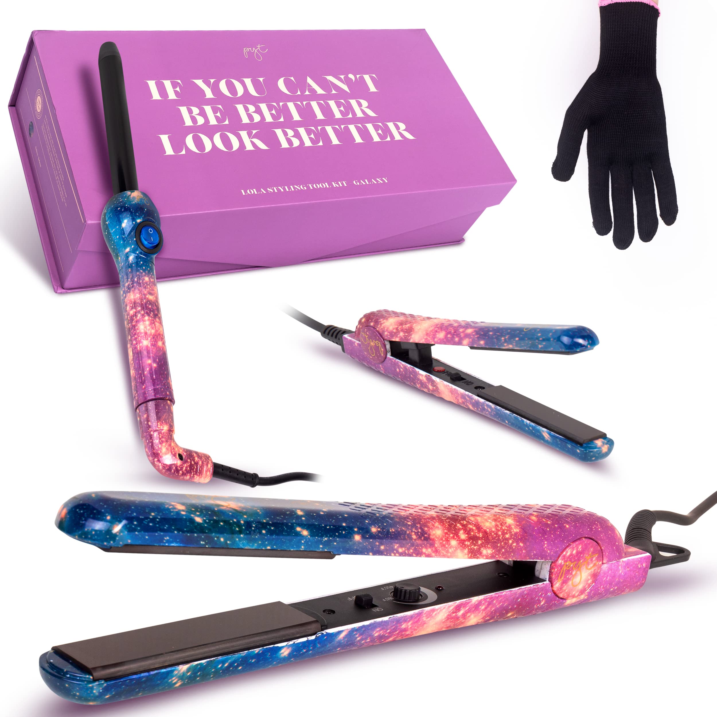 PYT Lola Styling Tools Set - Galaxy Design (Includes 1.25 Ceramic Straightener, Mini Flat Iron & Curling Wand)