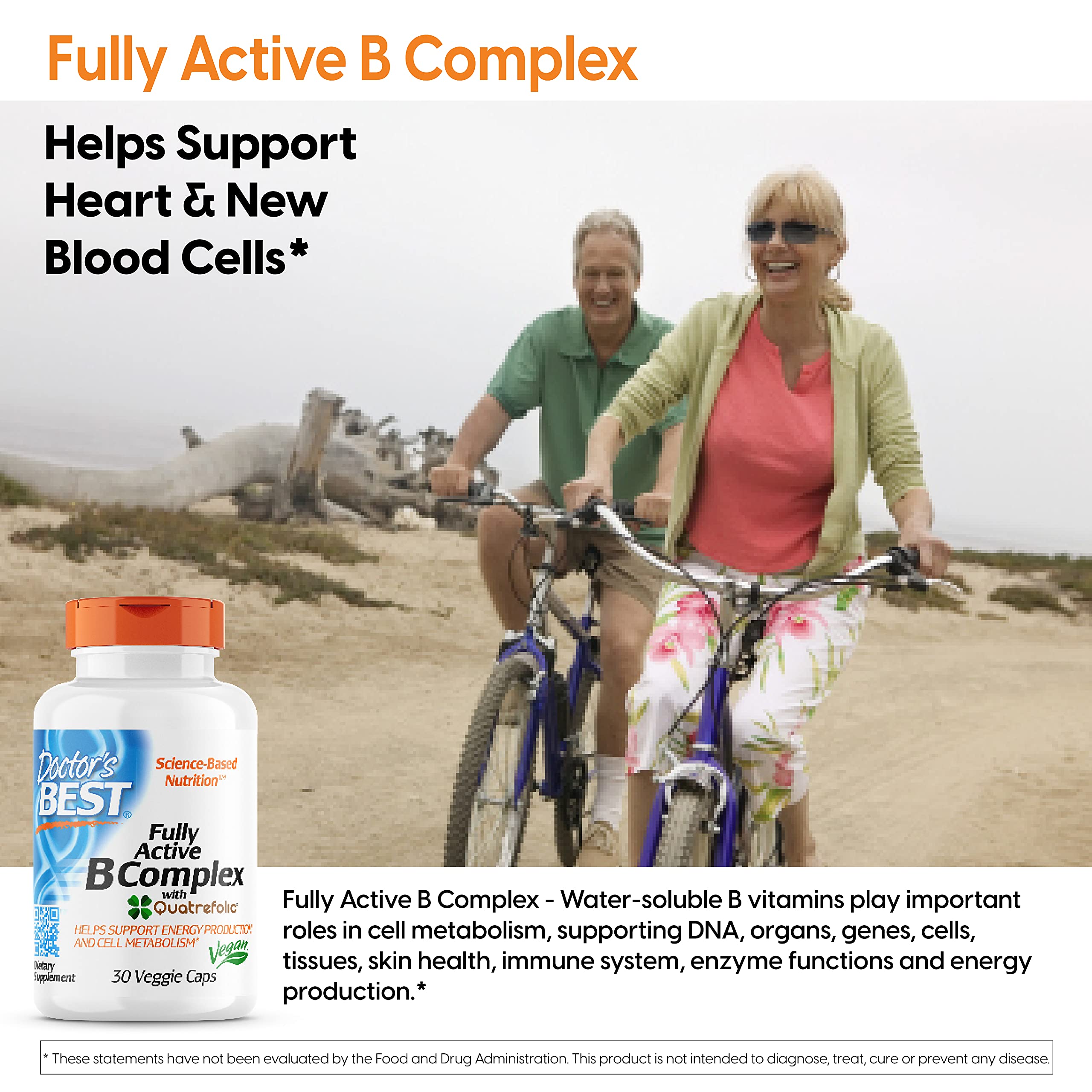 Doctor's Best Fully Active B Complex, Non-GMO, Gluten & Soy Free, Vegan, Supports Energy Production, 30 Count