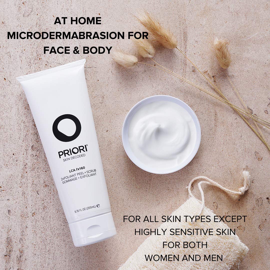 Priori LCA fx160 2xfoliant Peel + Scrub, Lactic Acid, Retinol, Vitamin C & E, At-Home Microdermabrasion, Anti-Irritant, Anti-Inflammatory, Hydrating, Soothing, Dermatologist Tested 6.8 fl oz