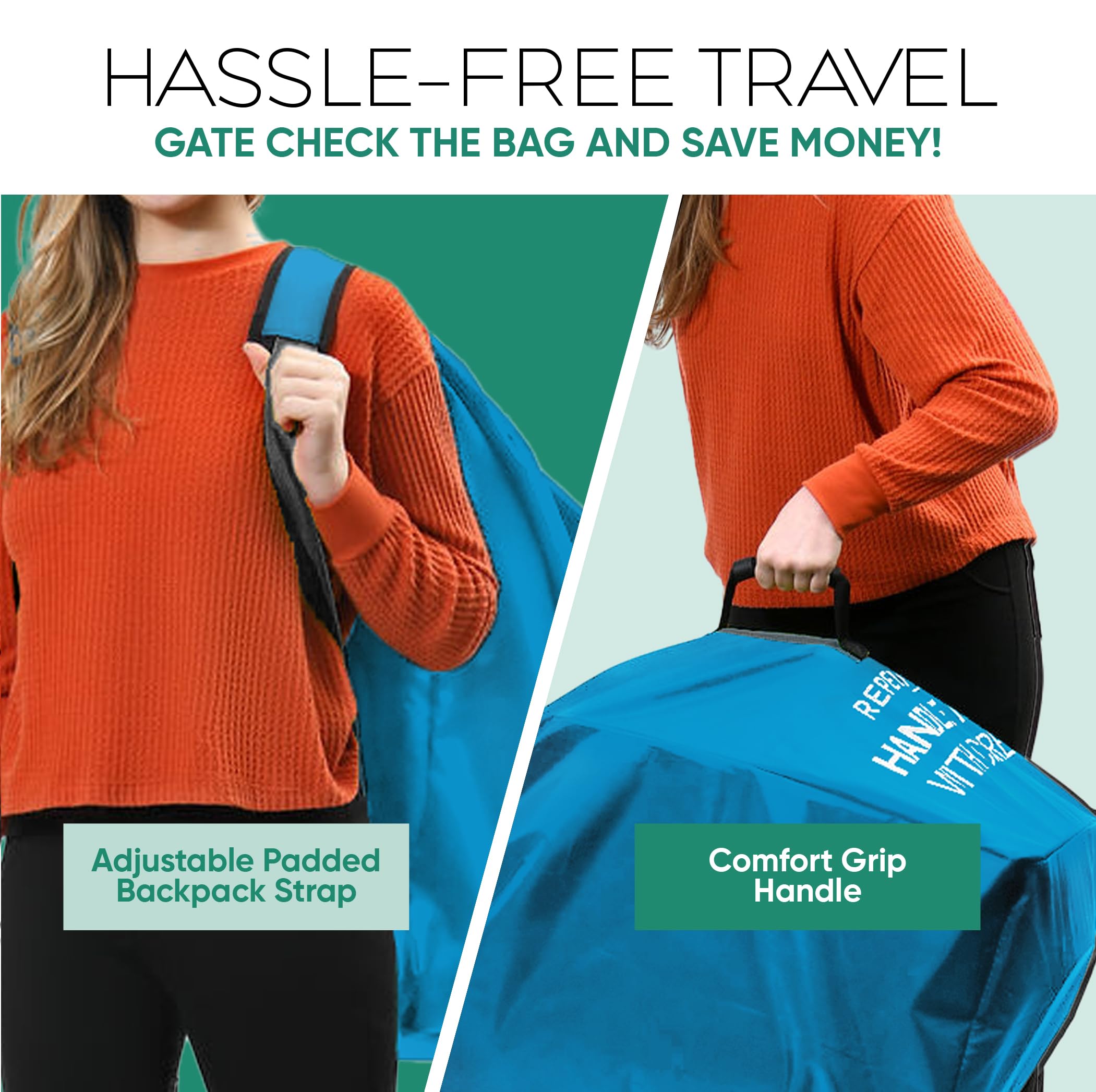 reperkid Large Stroller Bag for Airplane Travel, Blue, 47 H x 24 W x 15 D, Fits Most Large, Single, Double, Jogging Strollers – Premium Waterproof Cover, Adjustable Shoulder Straps