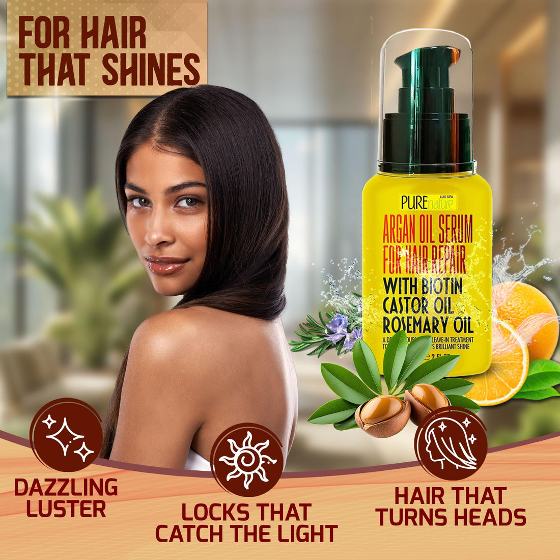 Moroccan Argan Oil Hair Serum - Rescue Frizzy and Damaged Locks - With Heat Protectant and Straightening Properties - Hydrating Anti Frizz Products For Curly and Straight Hair with Split Ends