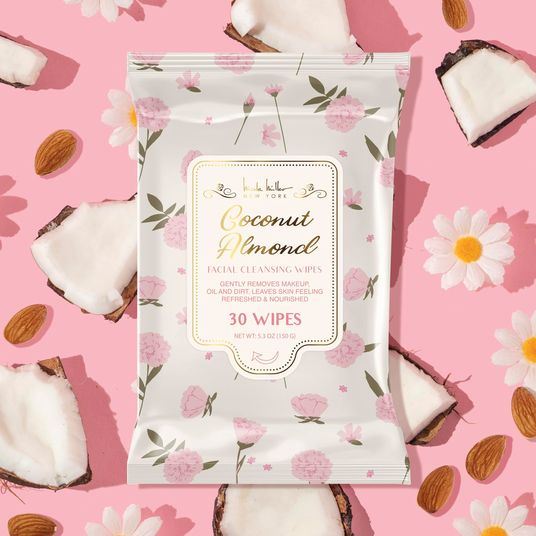 Nicole Miller Pack Facial Cleansing Wipes, Facial Cleansing Cloths, Removes Makeup, Mascara, Dirt and Oil, Rosehip, Coconut, Vanilla Mint, Wild Berries