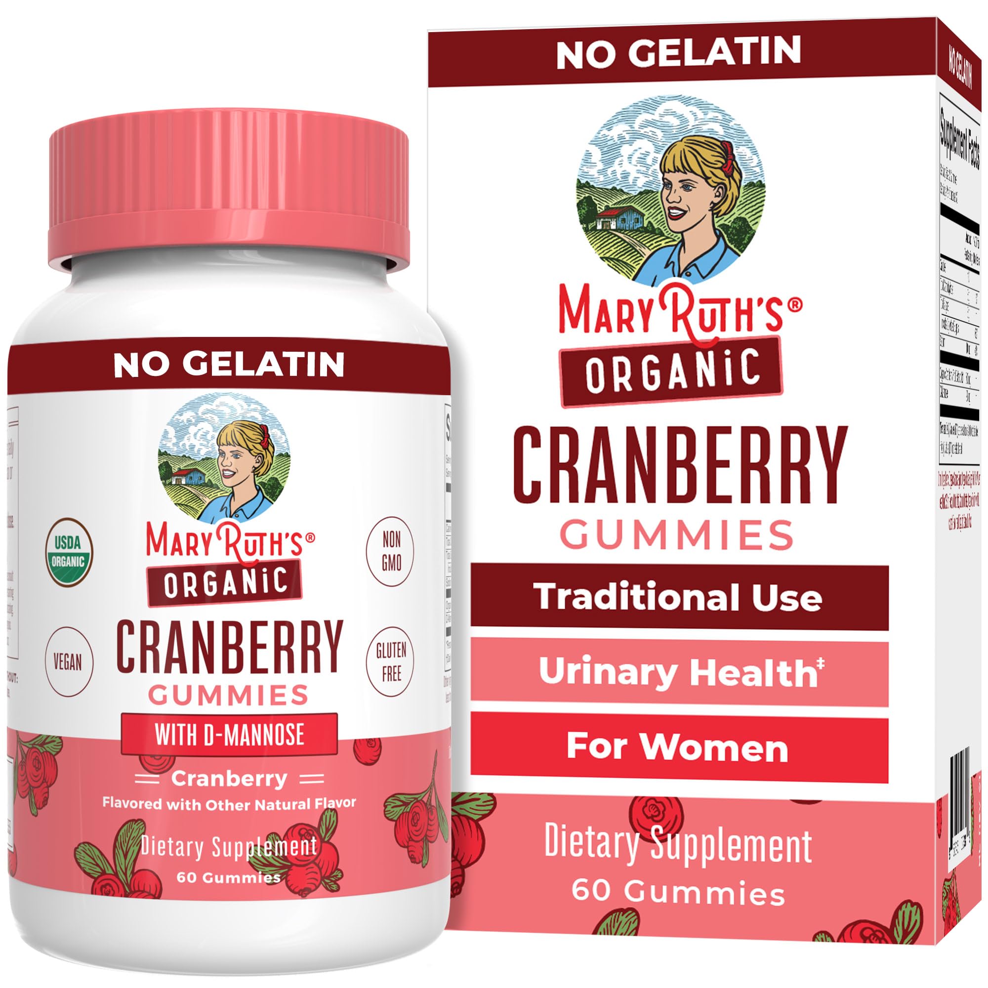MaryRuth Organics Organic Cranberry Gummies | Cranberry Supplement | Urinary Tract Health for Women | with D Mannose | 500mg Cranberry | Traditional Use | USDA Organic | Vegan | Non GMO | 30 Servings