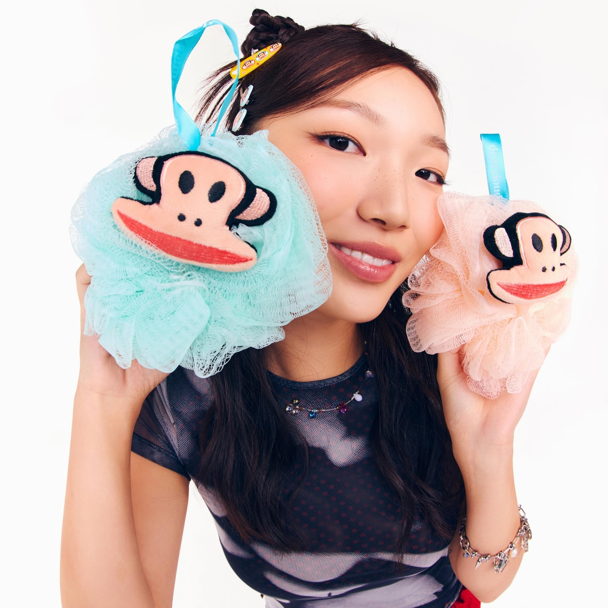 dearcloud x Paul Frank XL Classic Loofah – Exfoliating Body Scrubber for Smooth, Radiant Skin (Aqua)