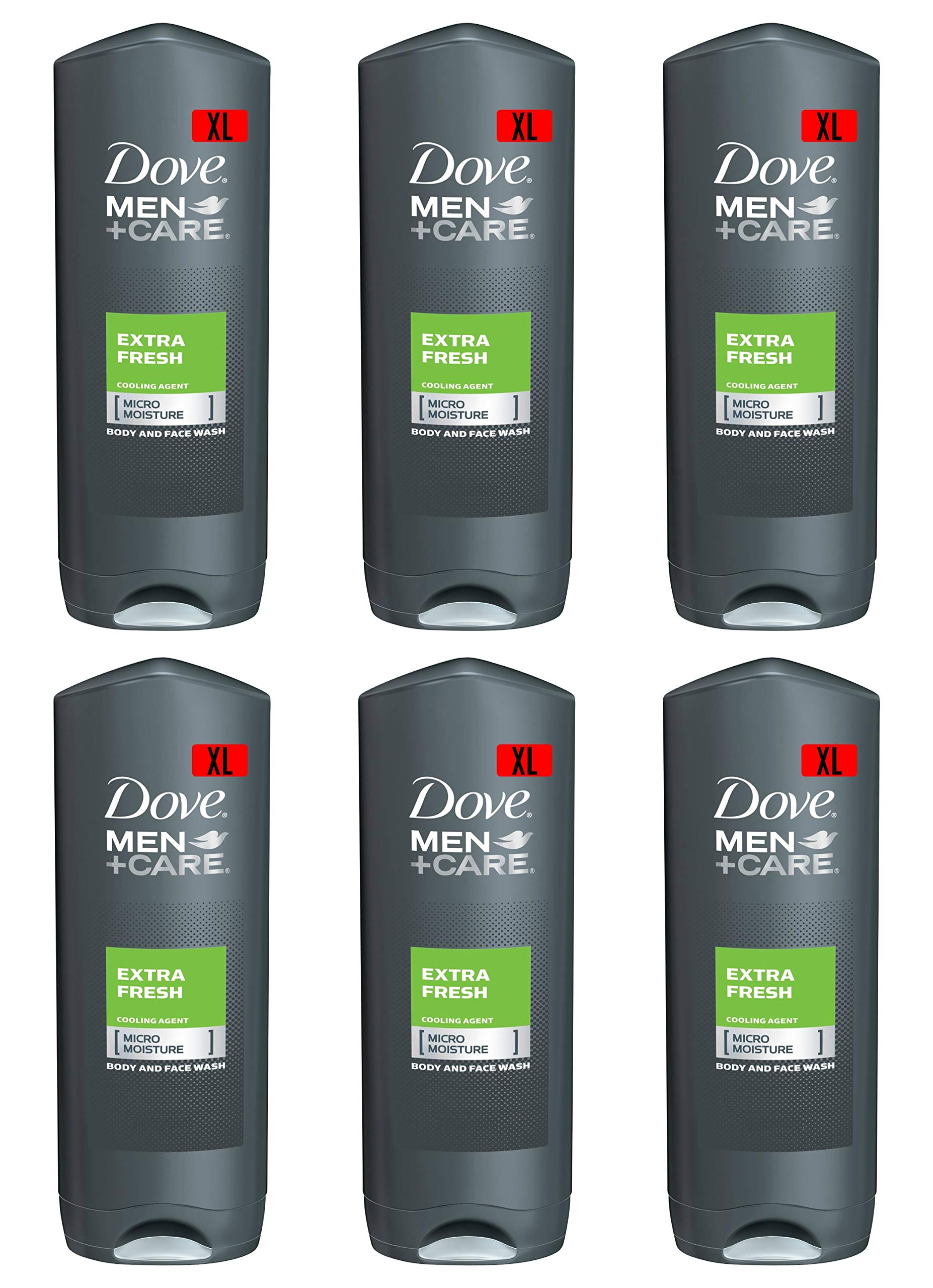 Dove Men Care Body & Face Wash, Extra Fresh - 13.5 Fl Oz / 400 mL X 6 Pack Case, Made in Germany