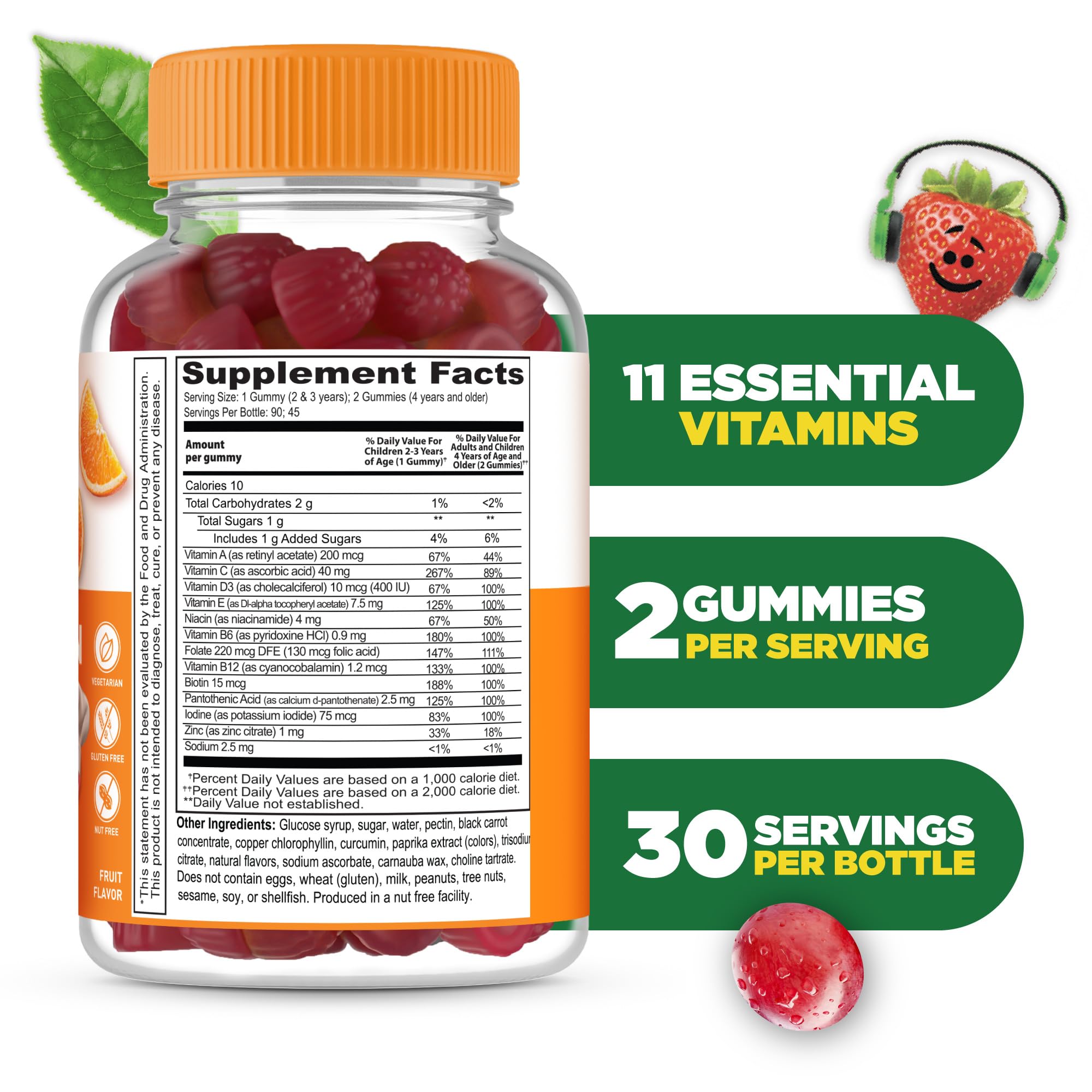 Lifeable Kids Multivitamin Gummies | Great Tasting Multivitamin for Kids | with Vitamins A, C, D, E, B6, B12, Zinc, Biotin, Folic Acid, Iodine, Niacin | for Overall Body Health | 90 Gummies